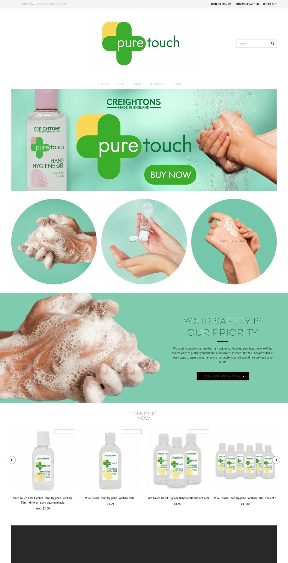 puretouchsanitiser.com shopify website screenshot