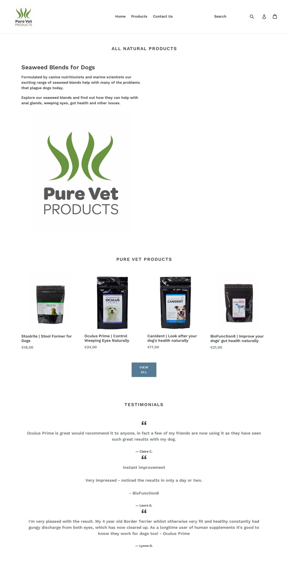 purevetproducts.com — Shopify storefront screenshot