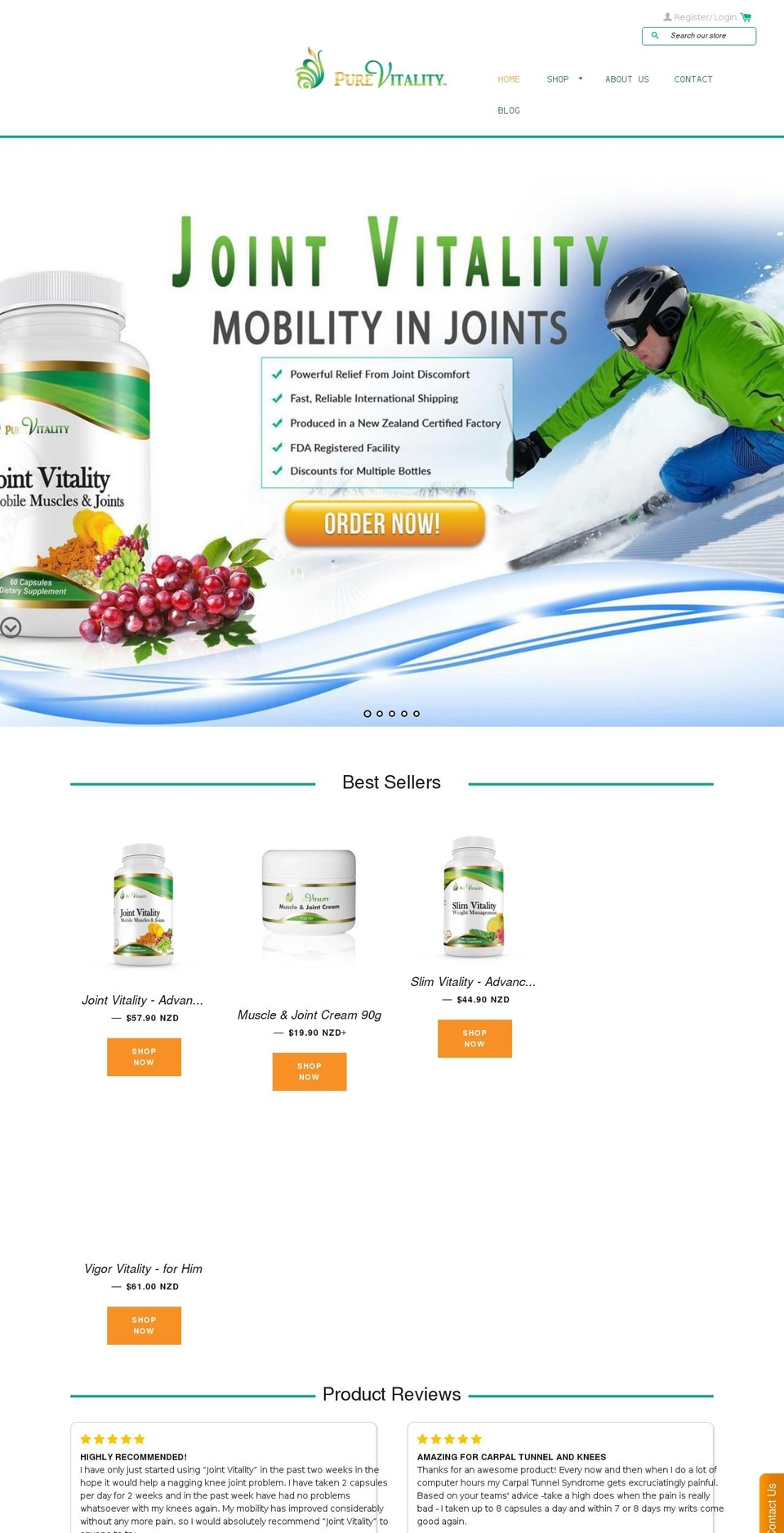 purevitality.co.nz shopify website screenshot