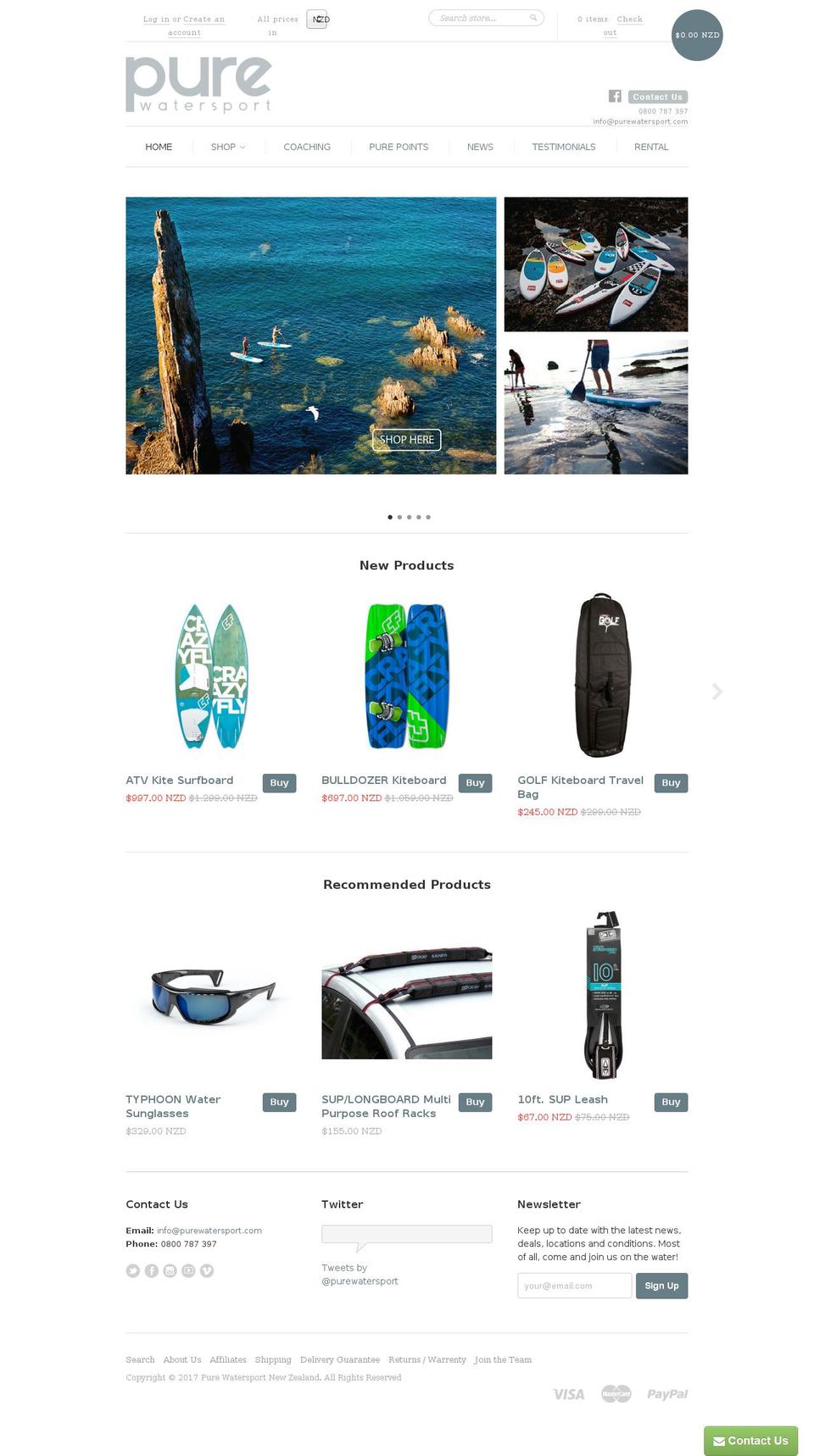 purewatersport.co.nz shopify website screenshot