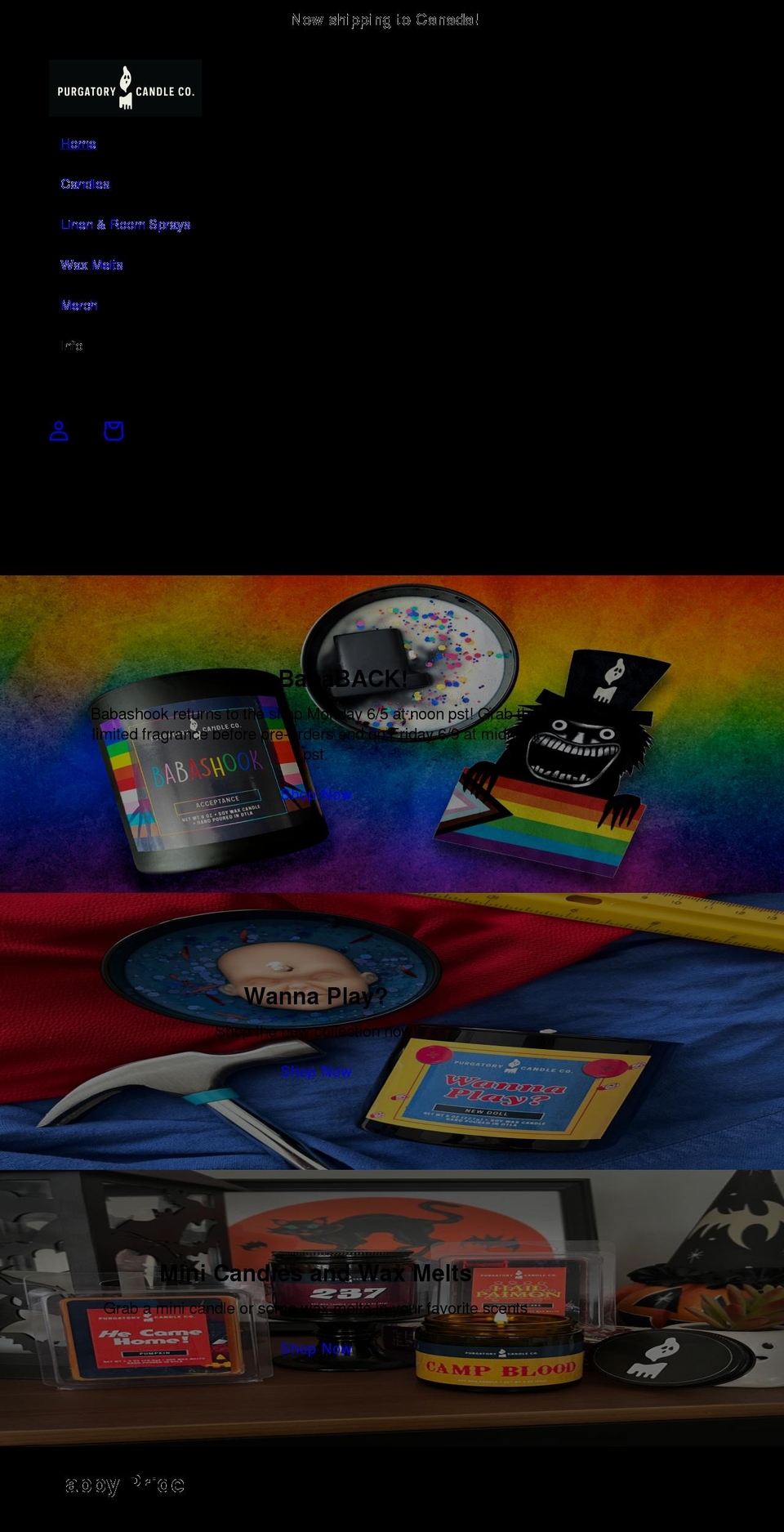 purgatorycandleco.com shopify website screenshot