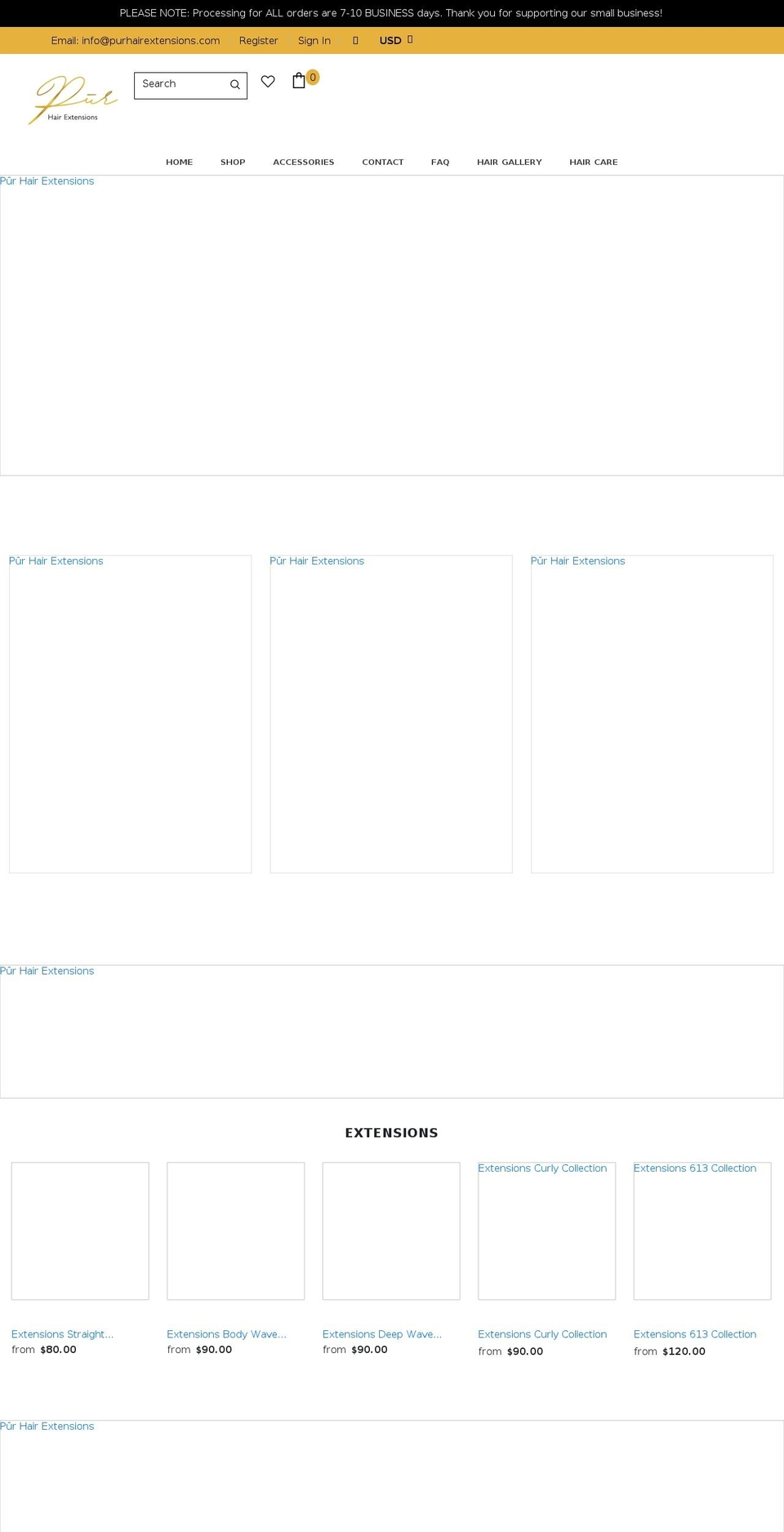 purhairextensions.com shopify website screenshot