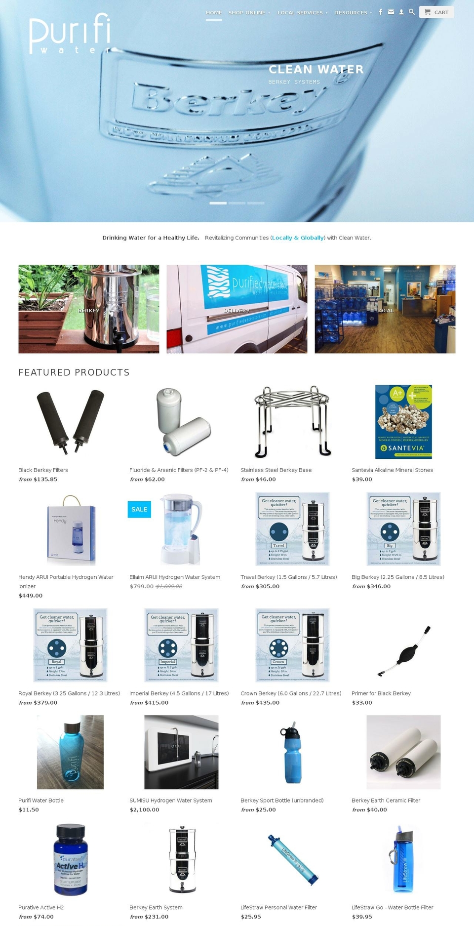 purifiedwaterstore.com shopify website screenshot