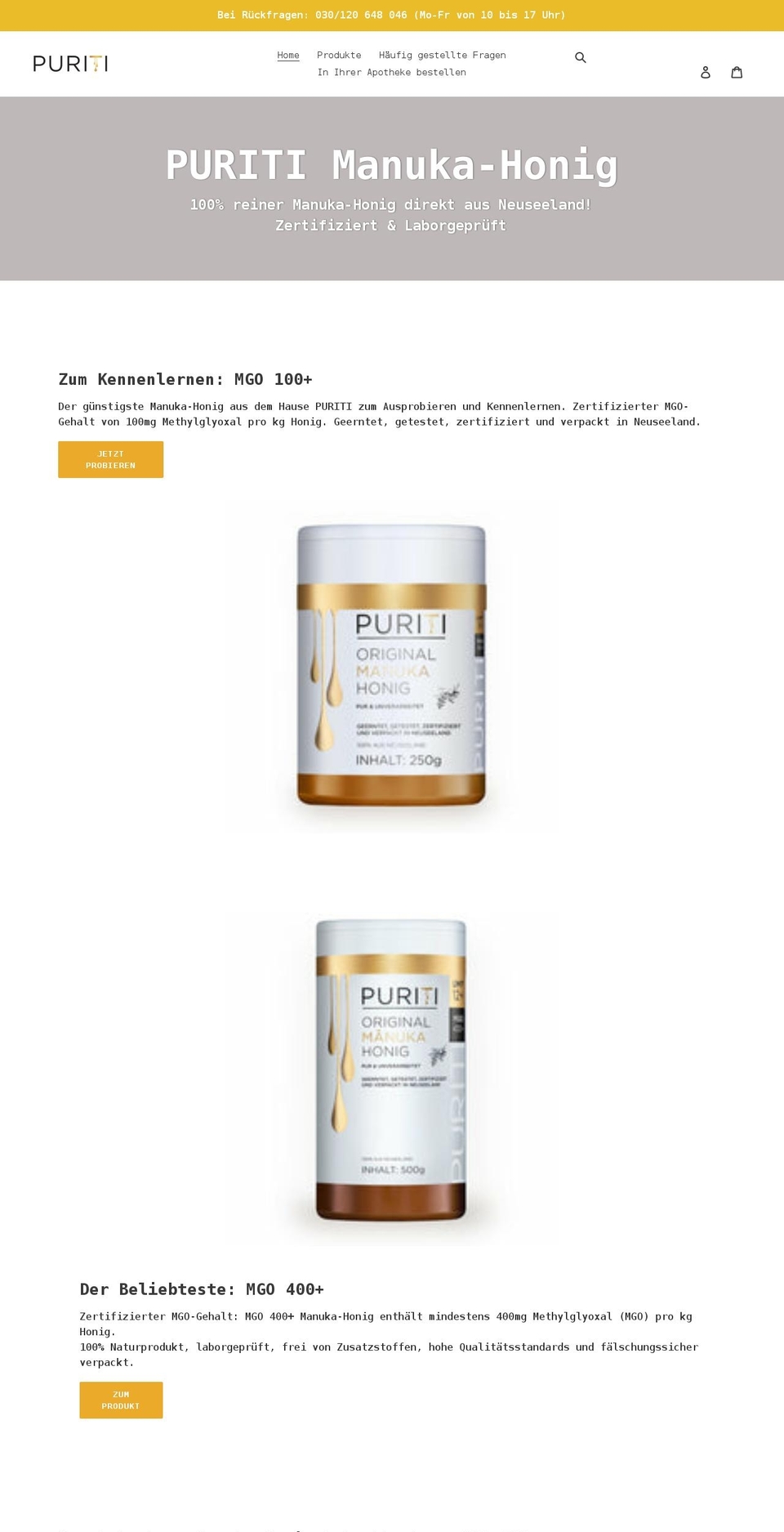 puriti.de shopify website screenshot