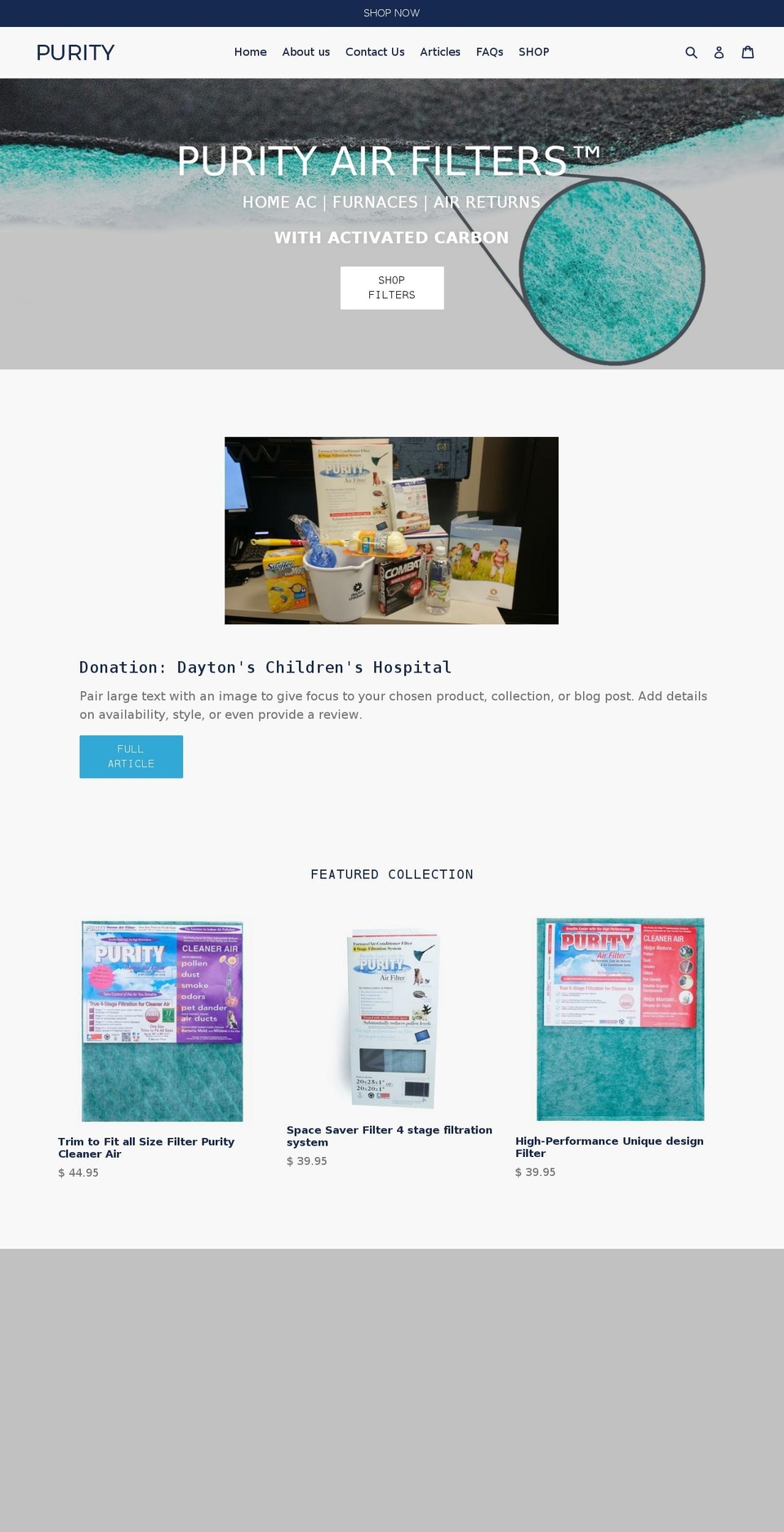 purityfilters.com — Shopify storefront screenshot