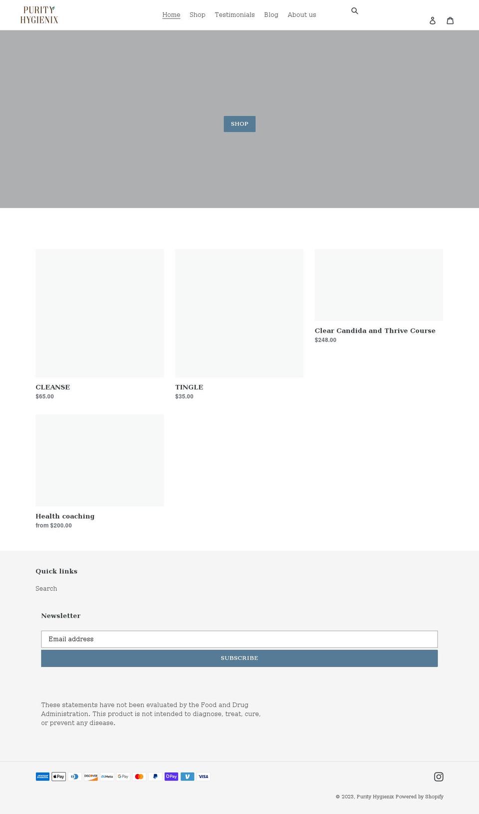 purityhygienix.com shopify website screenshot