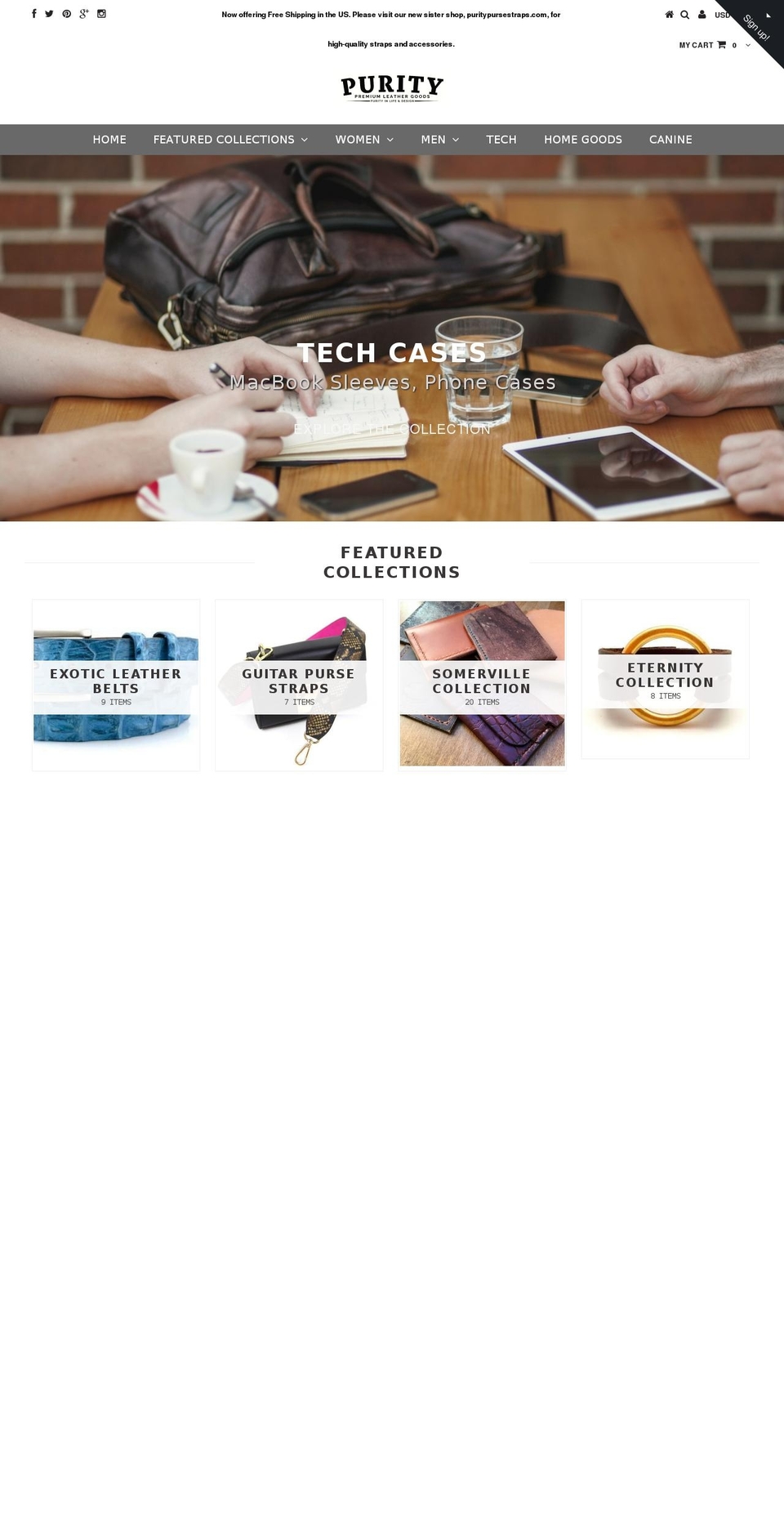 purityleathercompany.com shopify website screenshot