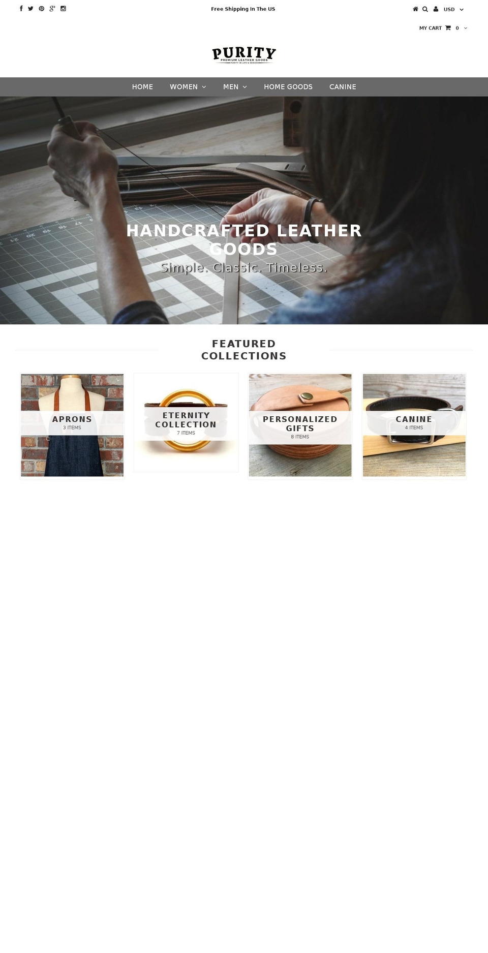 purityleathergoods.com — Shopify storefront screenshot