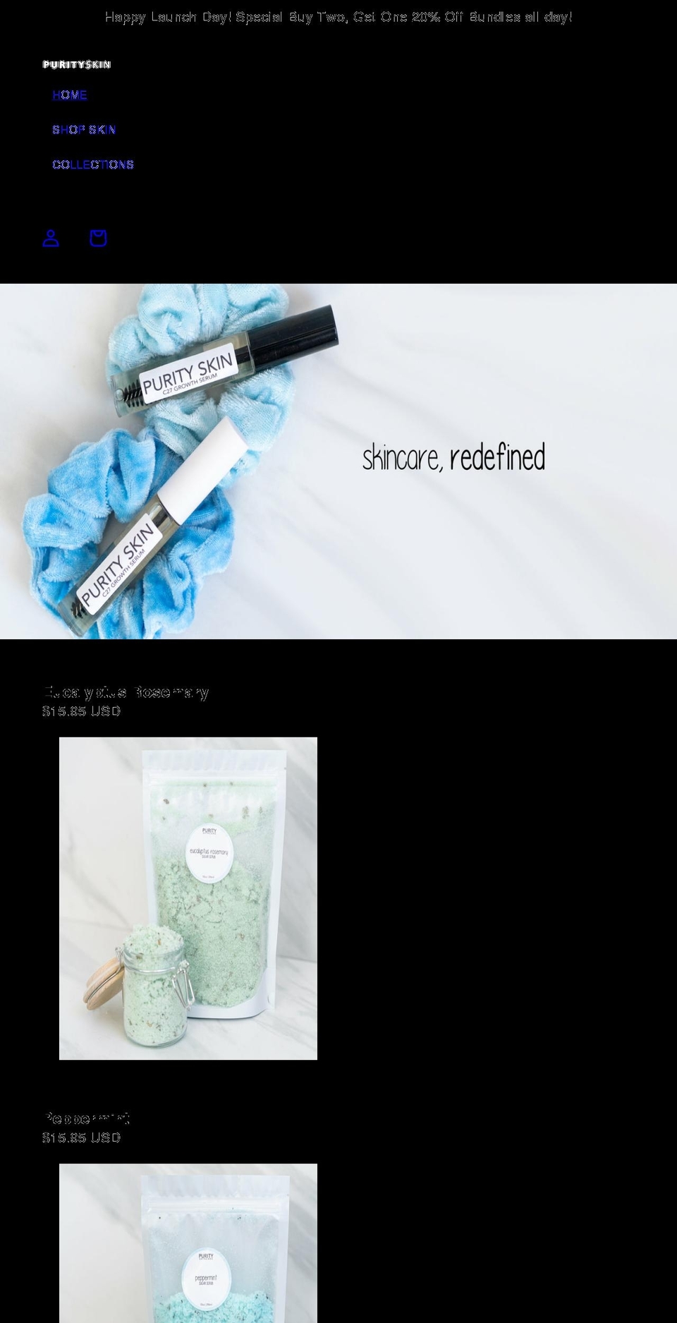 purityskincare.org shopify website screenshot