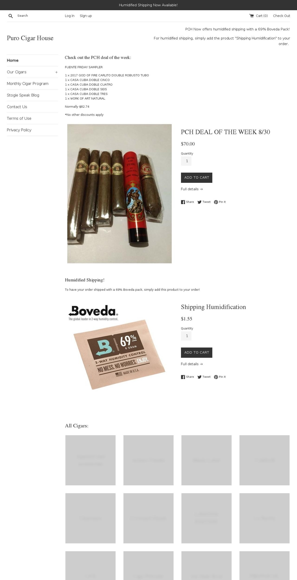 purocigarhouse.com shopify website screenshot