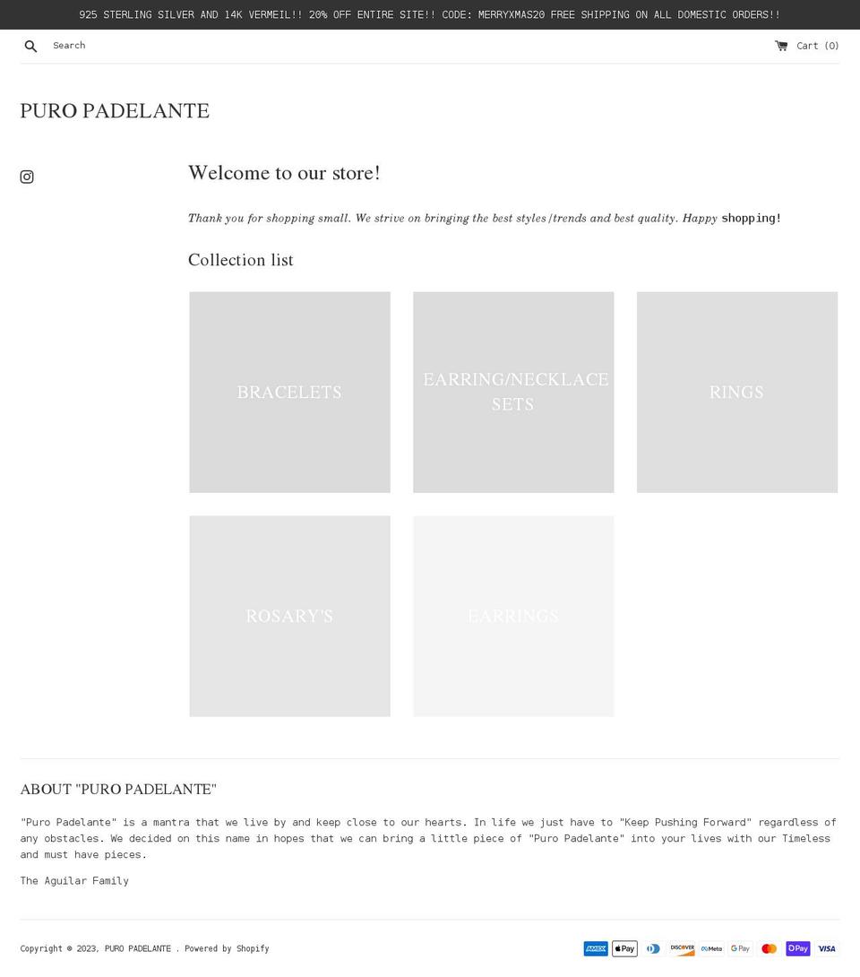 puropadelantejewelry.com shopify website screenshot