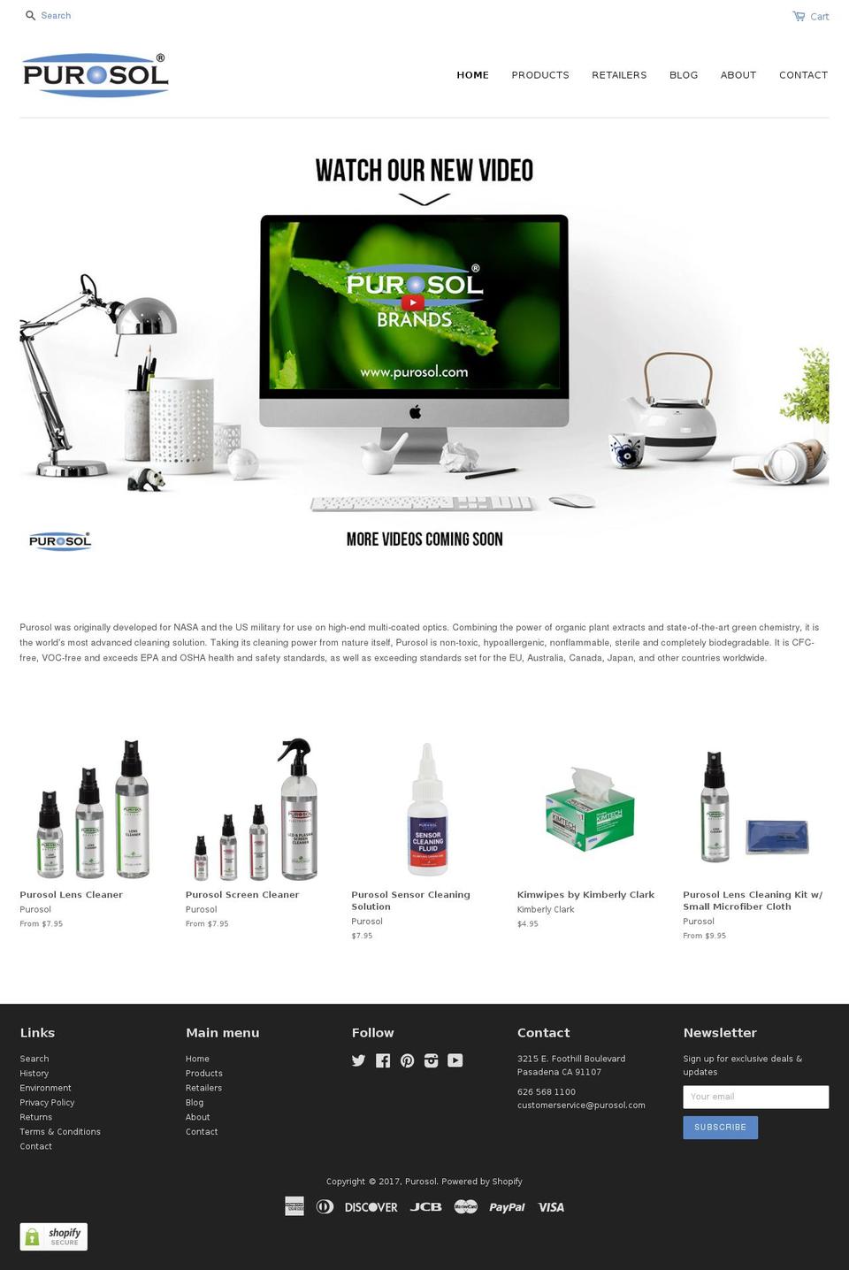 purosol.com shopify website screenshot