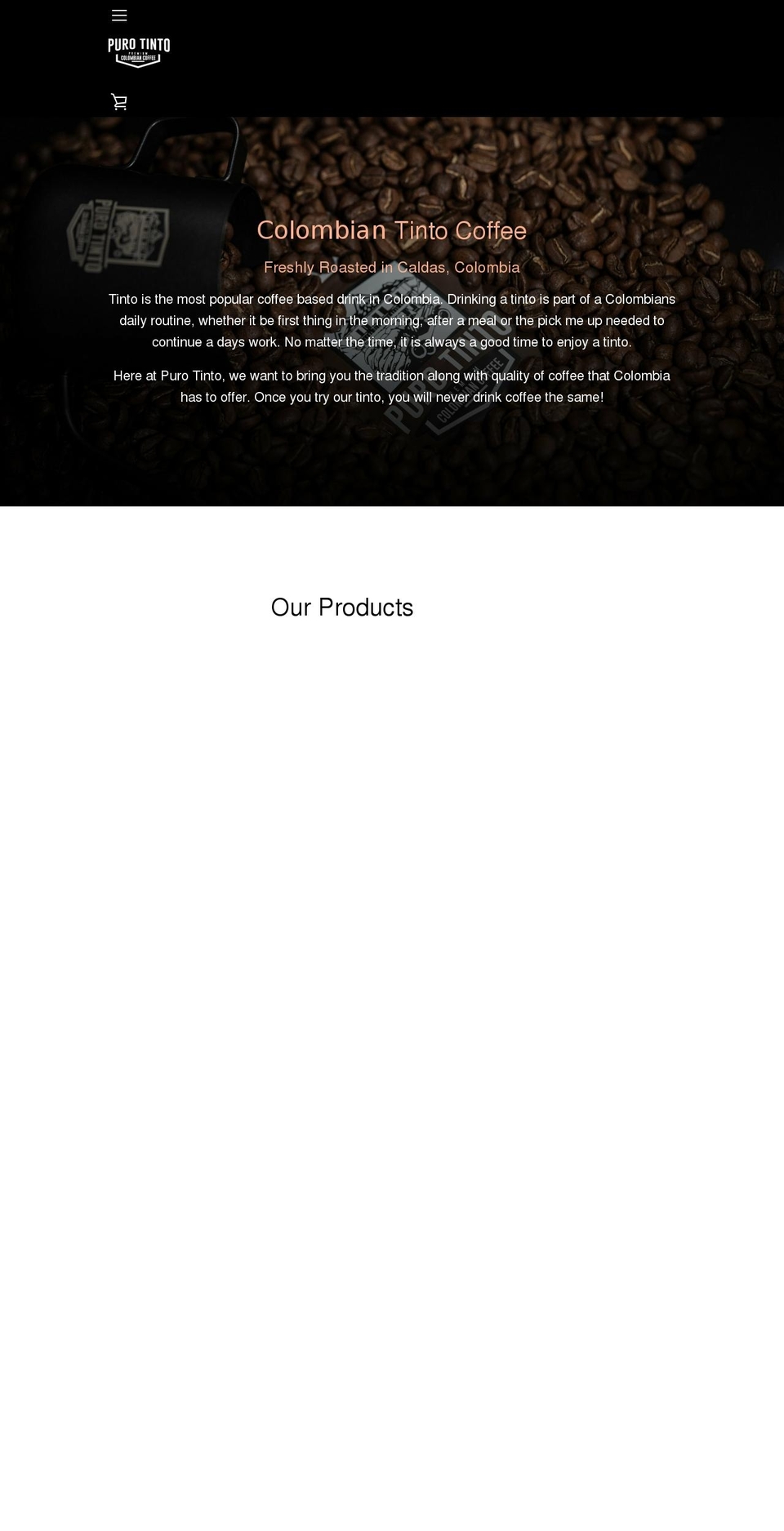 purotintocoffee.com shopify website screenshot