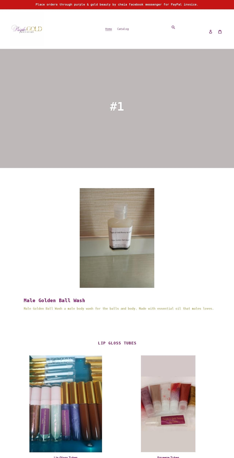 purpleandgoldbeautybycheia.com shopify website screenshot