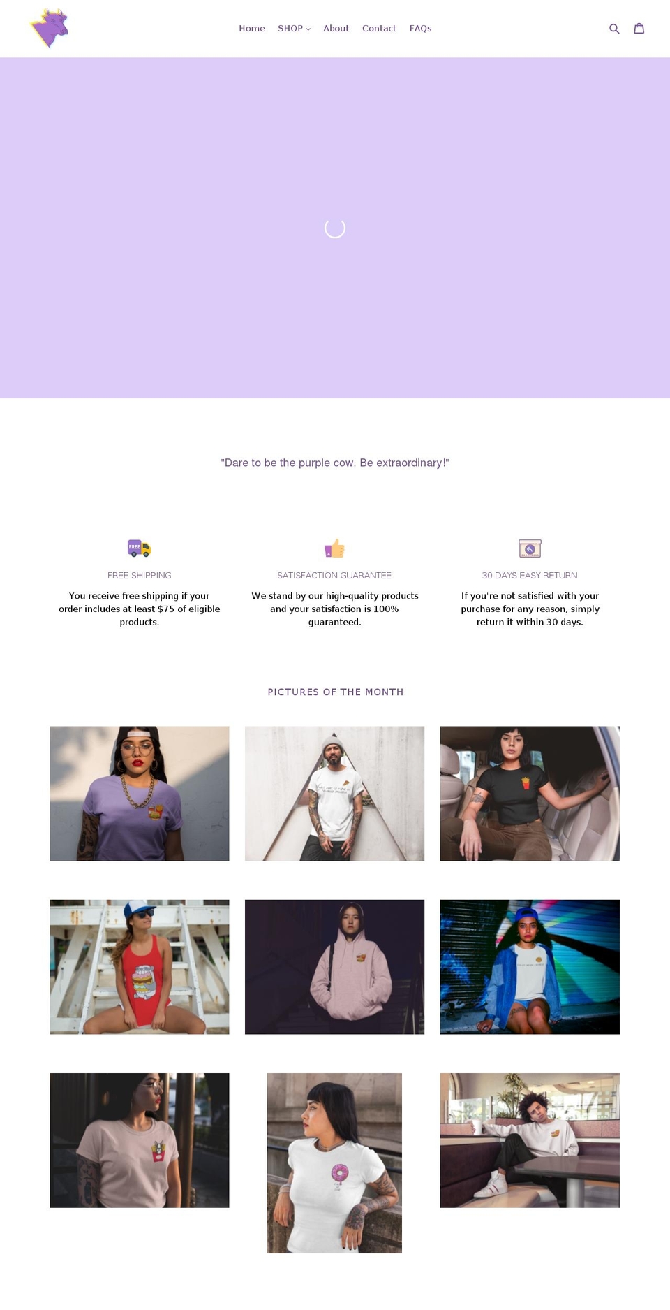 purplecowapparel.com — Shopify storefront screenshot