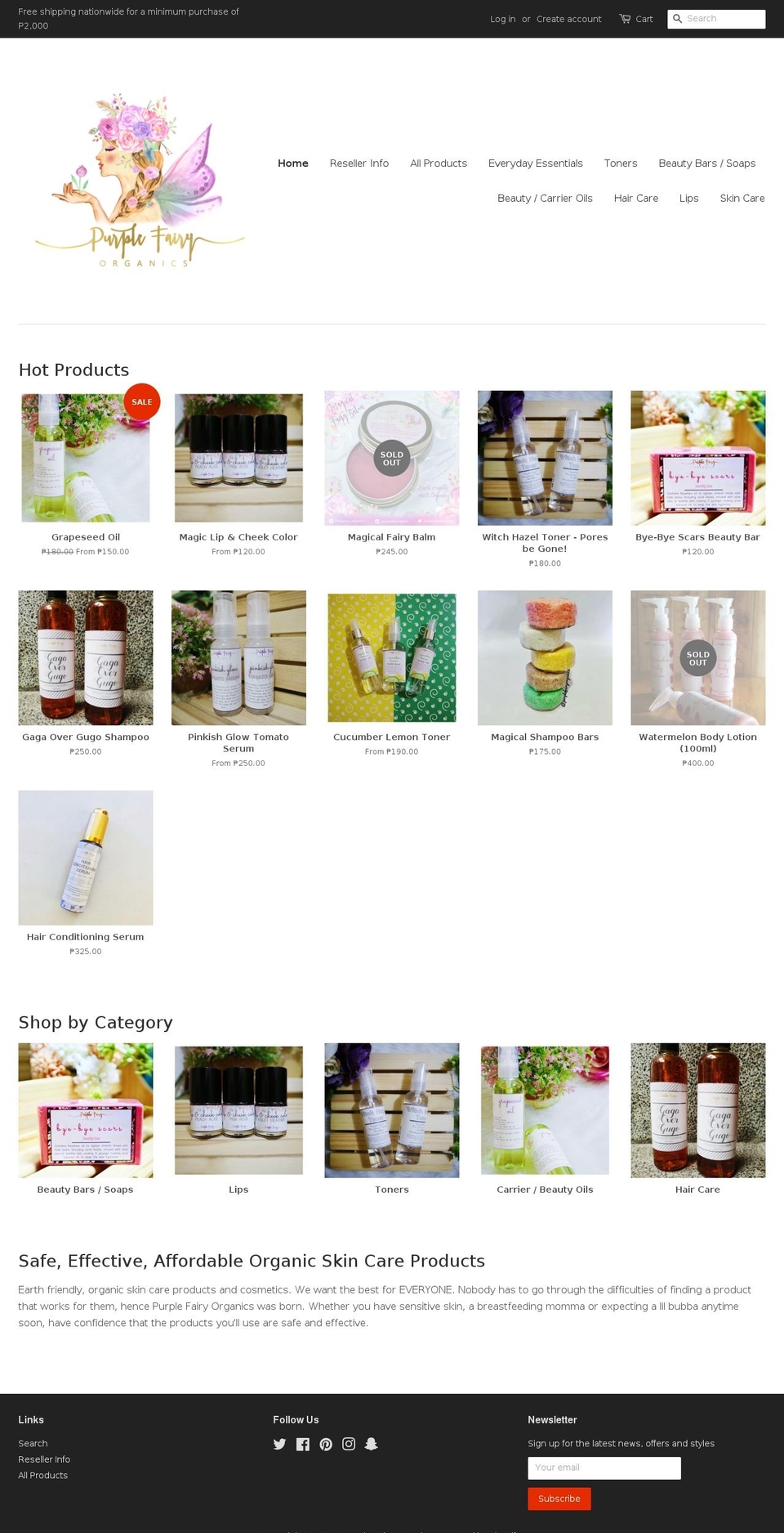 purplefairyorganics.com — Shopify storefront screenshot