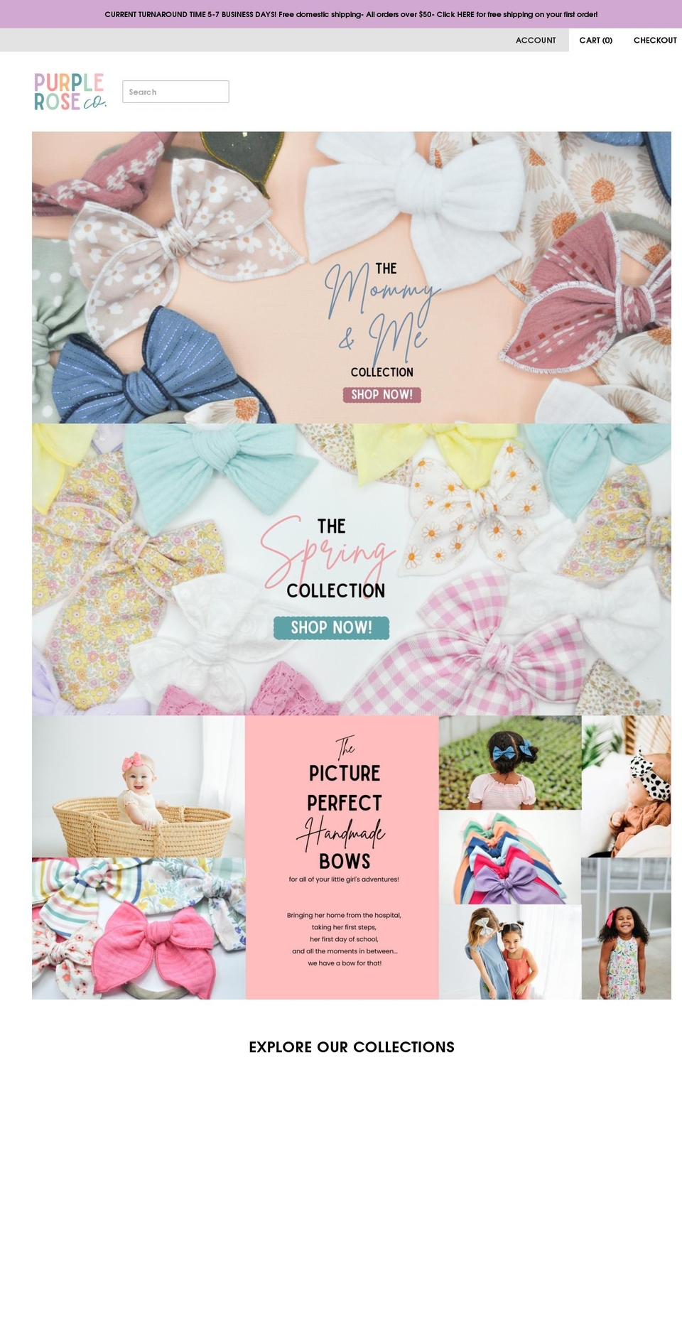 purplerosebows.com shopify website screenshot