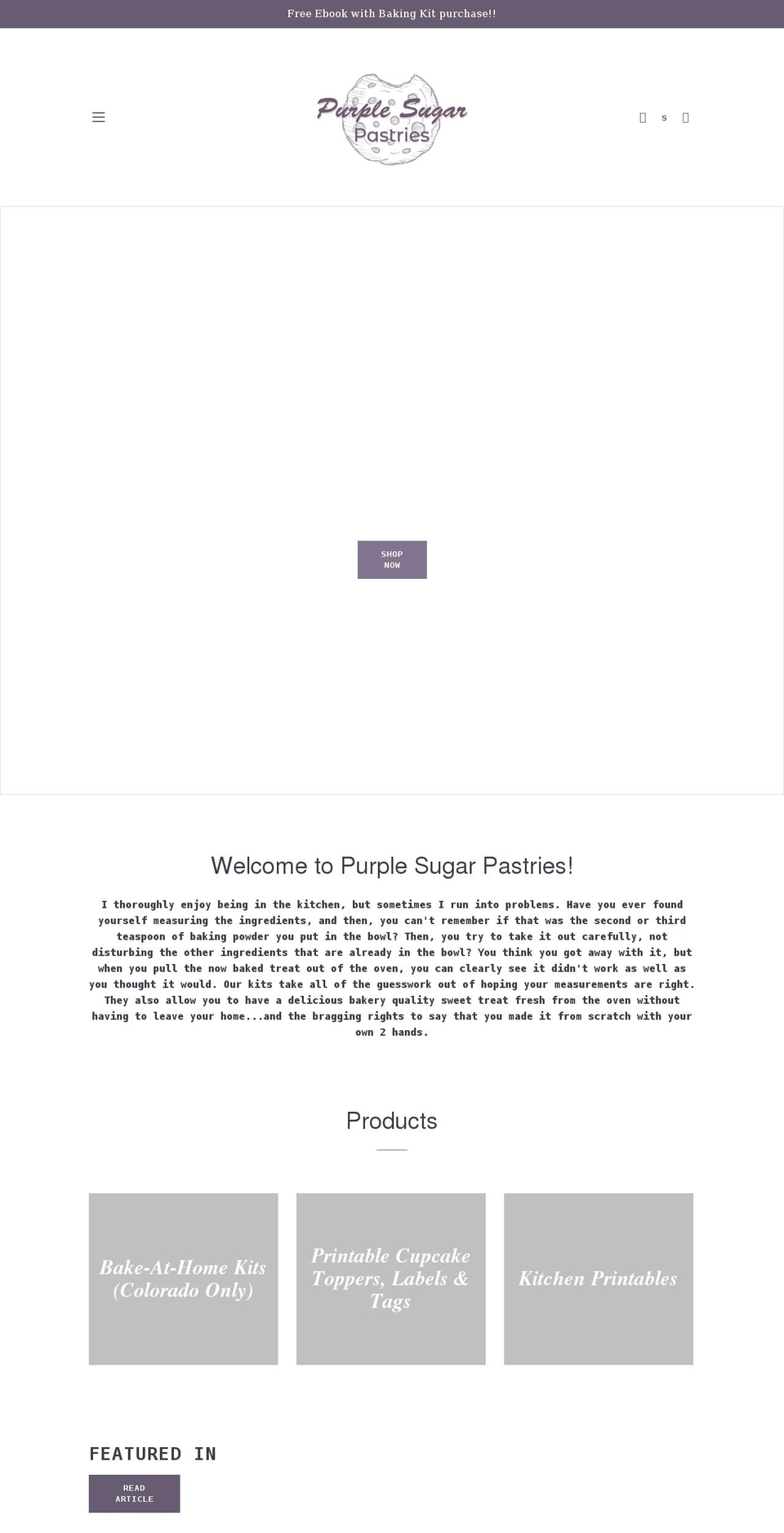 purplesugarpastries.com shopify website screenshot