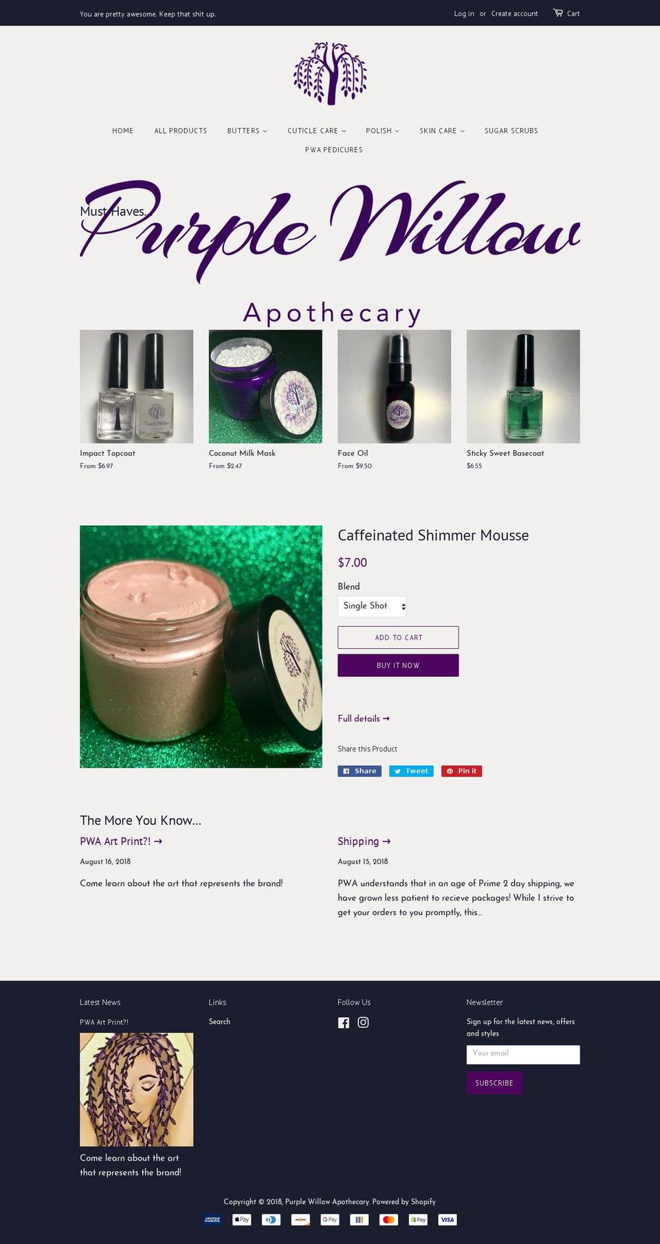purplewillowapothecary.com — Shopify storefront screenshot