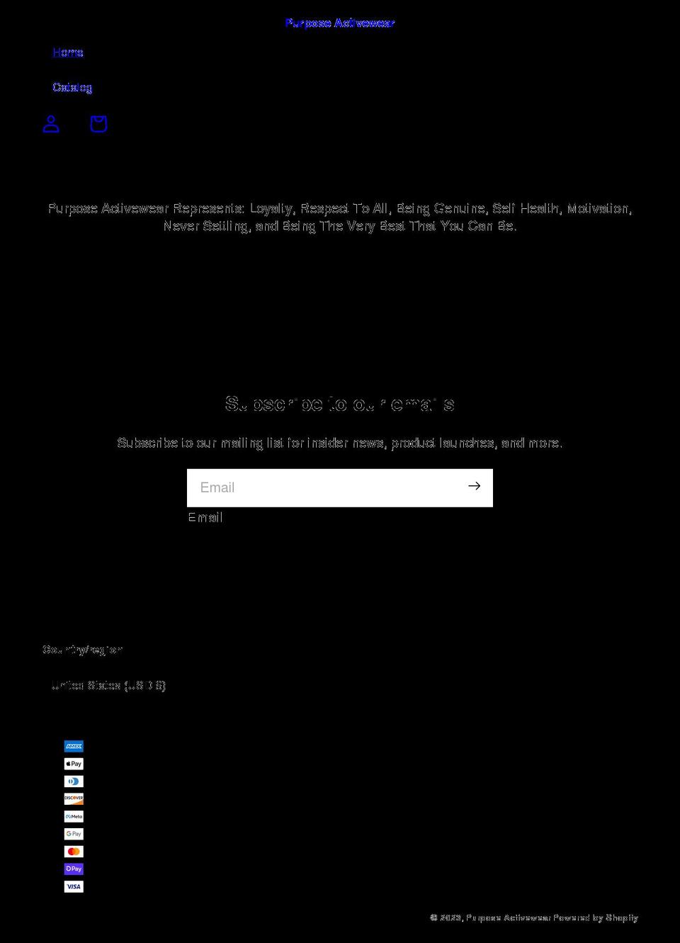 purpose-activewear.com shopify website screenshot