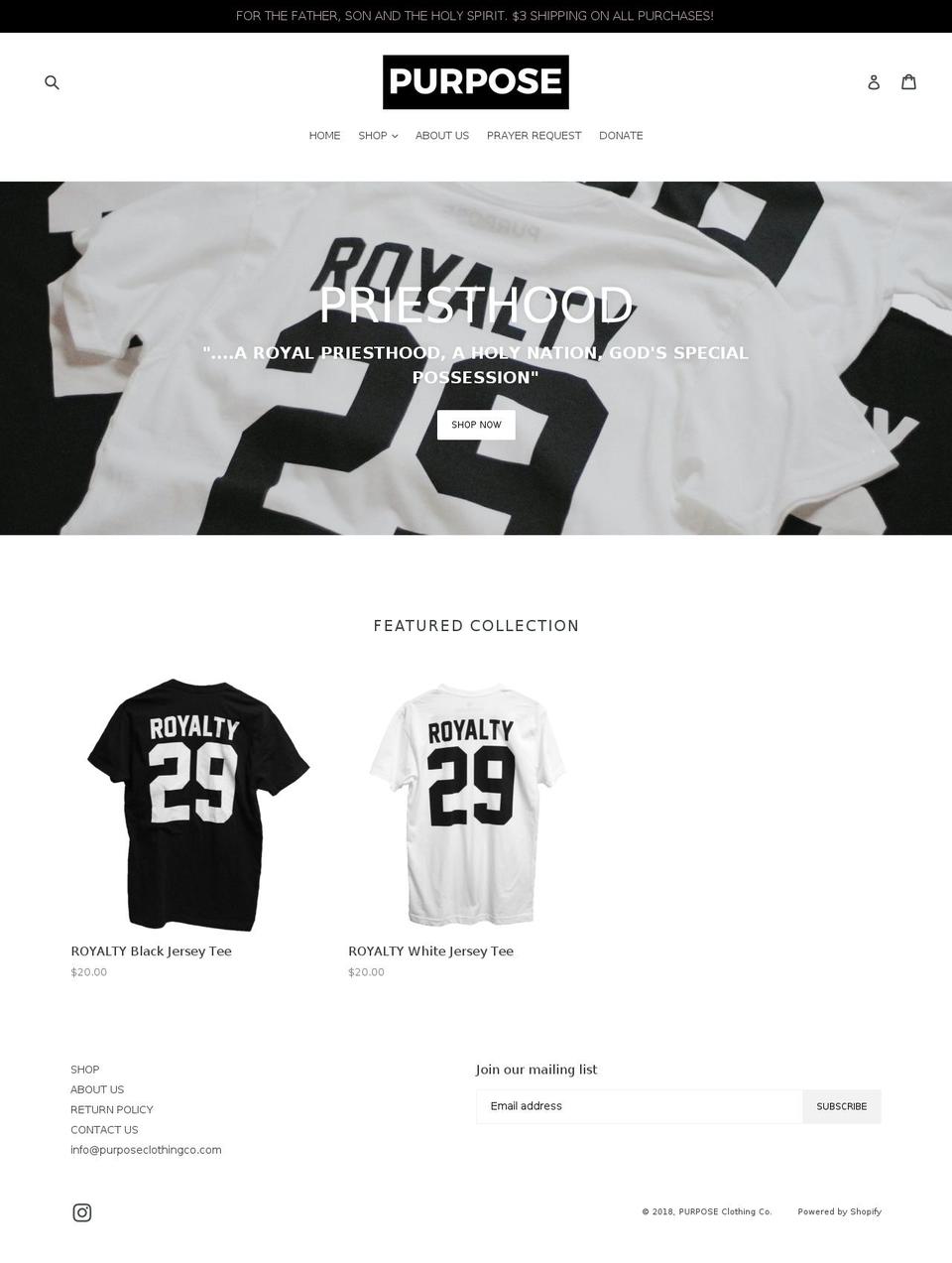 purposeclothingco.com — Shopify storefront screenshot