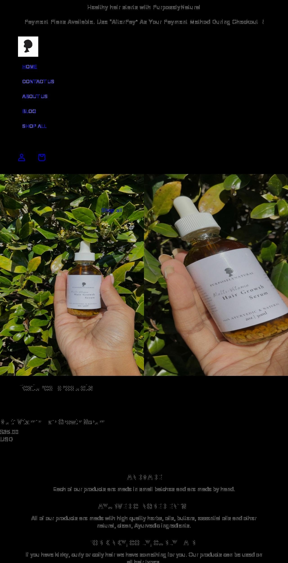 purposelynatural.com shopify website screenshot