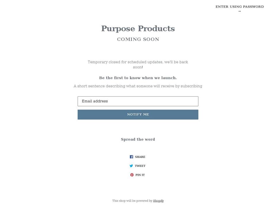 purposeproducts.net shopify website screenshot