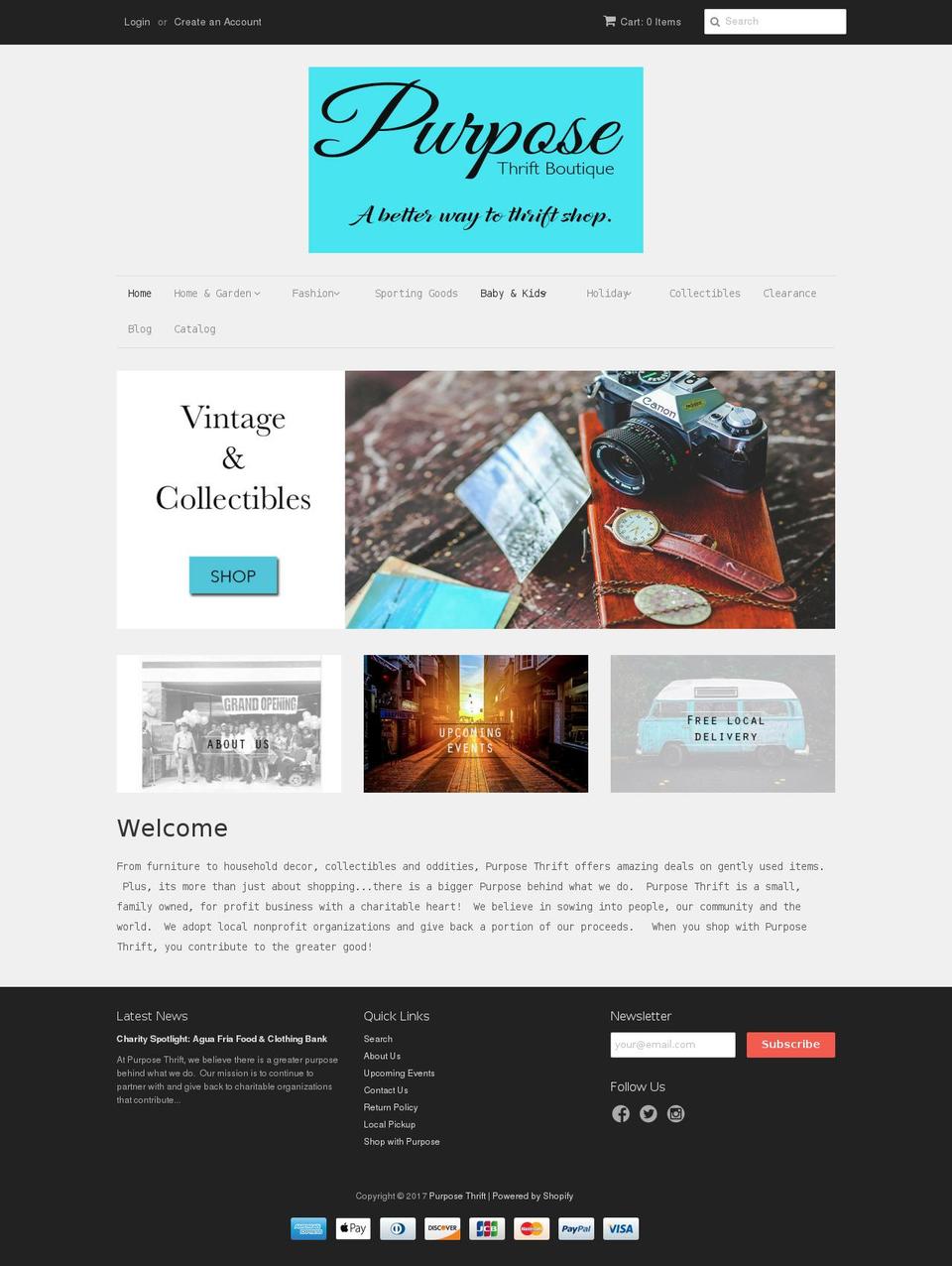 purposethrift.com shopify website screenshot