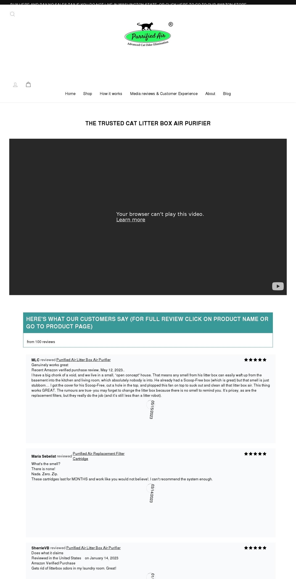 purrifiedair.com shopify website screenshot