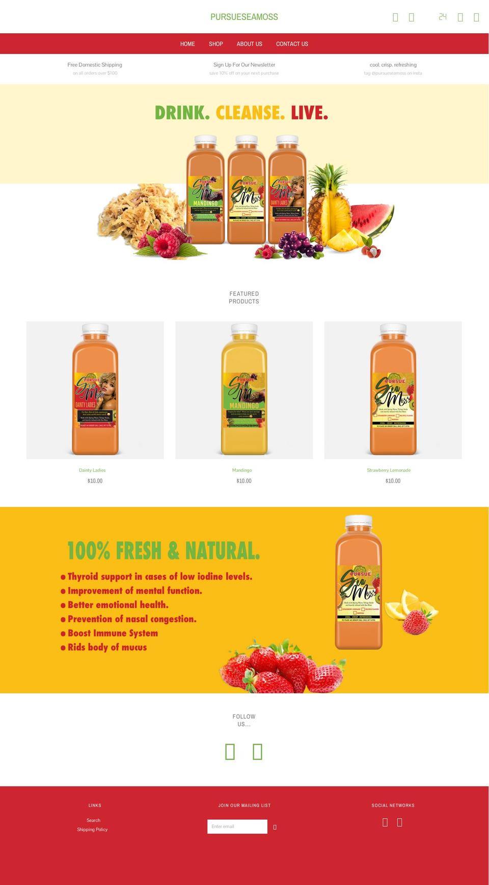 pursueseamoss.com shopify website screenshot