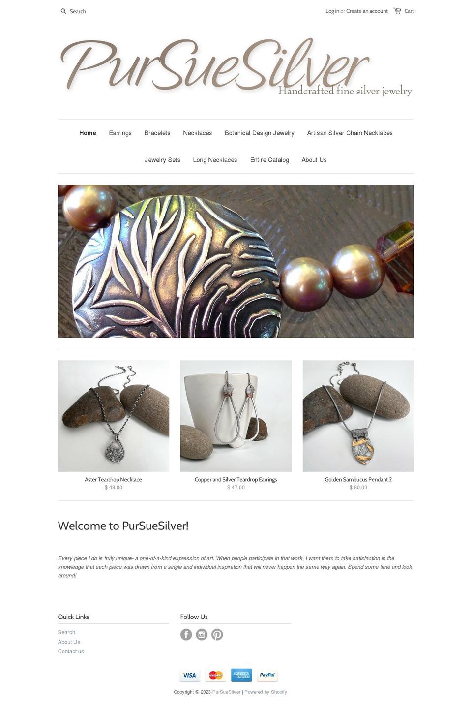 pursuesilver.net shopify website screenshot
