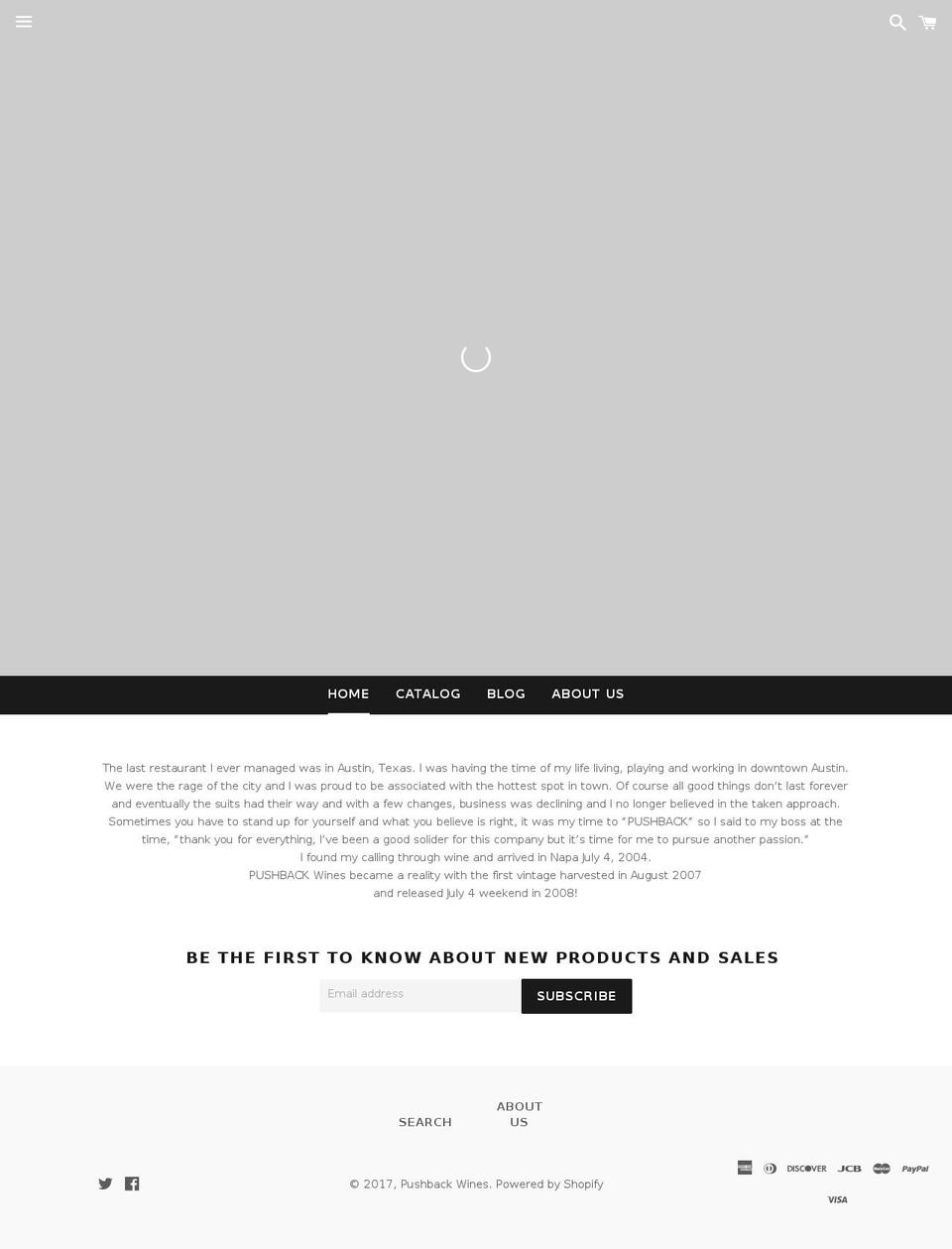 pushbackwinery.com shopify website screenshot