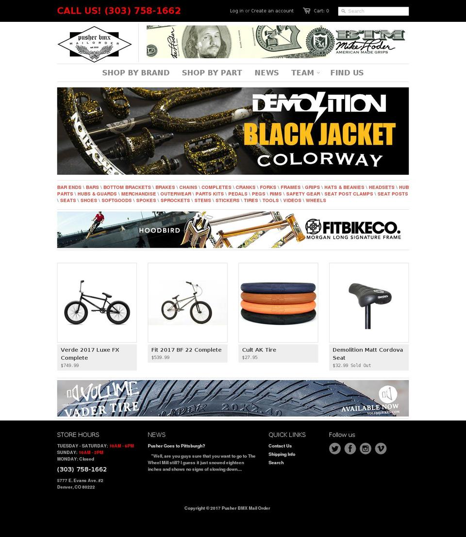 pusherbmx.com shopify website screenshot
