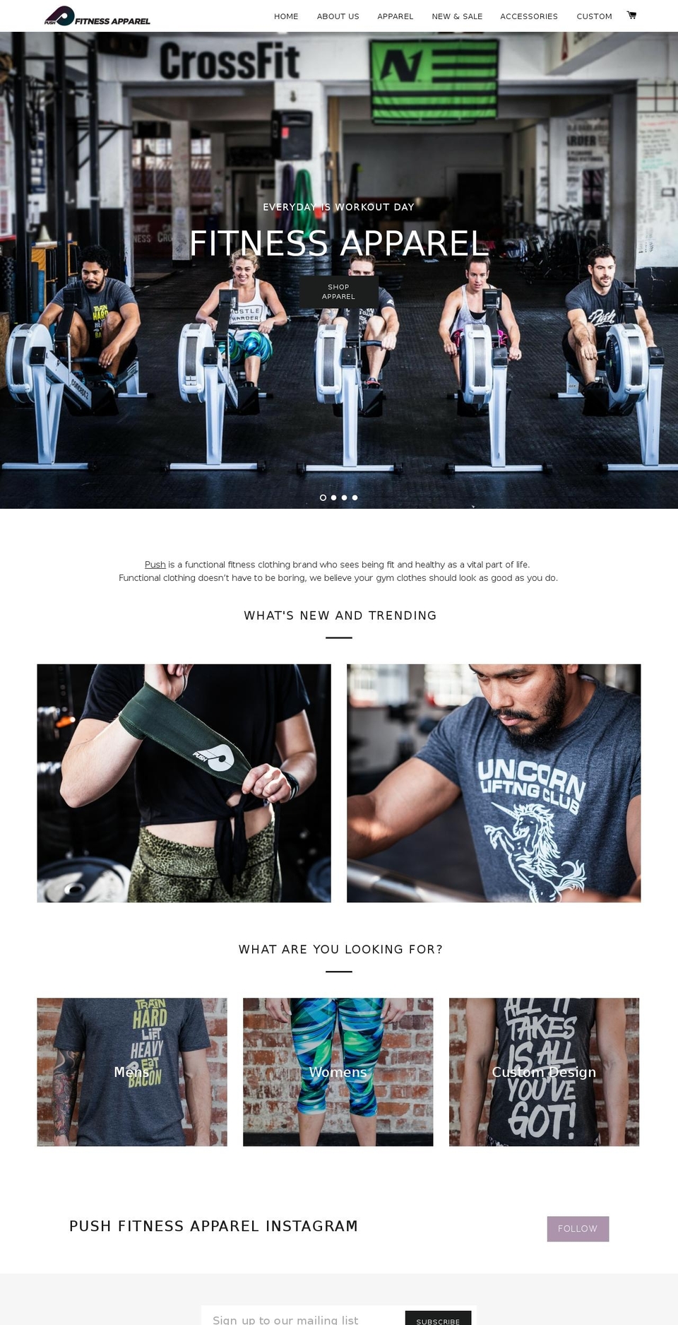 pushfitnessapparel.com shopify website screenshot