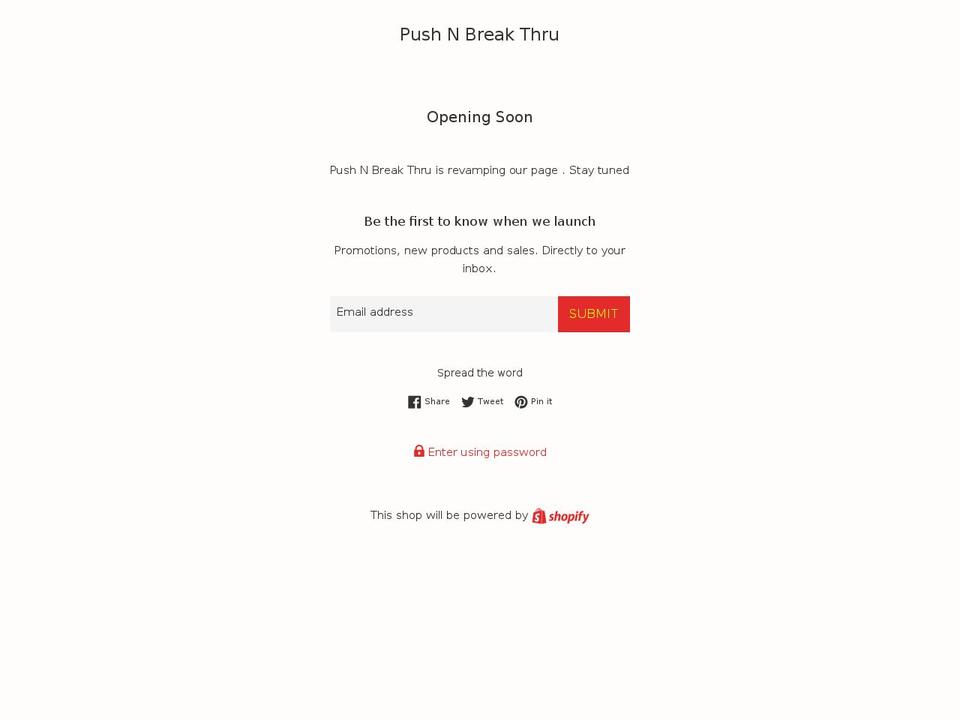 pushnbreakthru.com shopify website screenshot