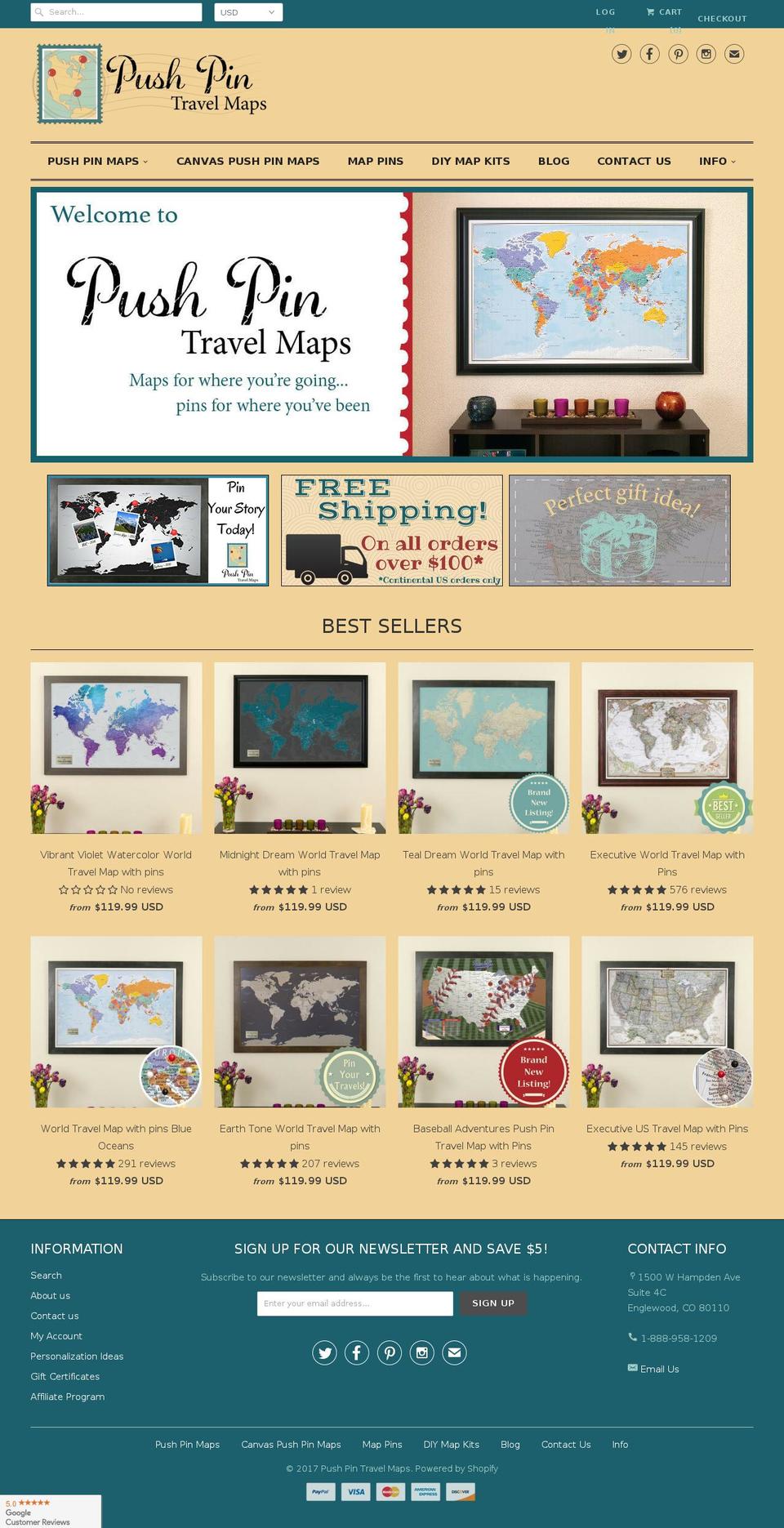 pushpintravelmaps.com shopify website screenshot