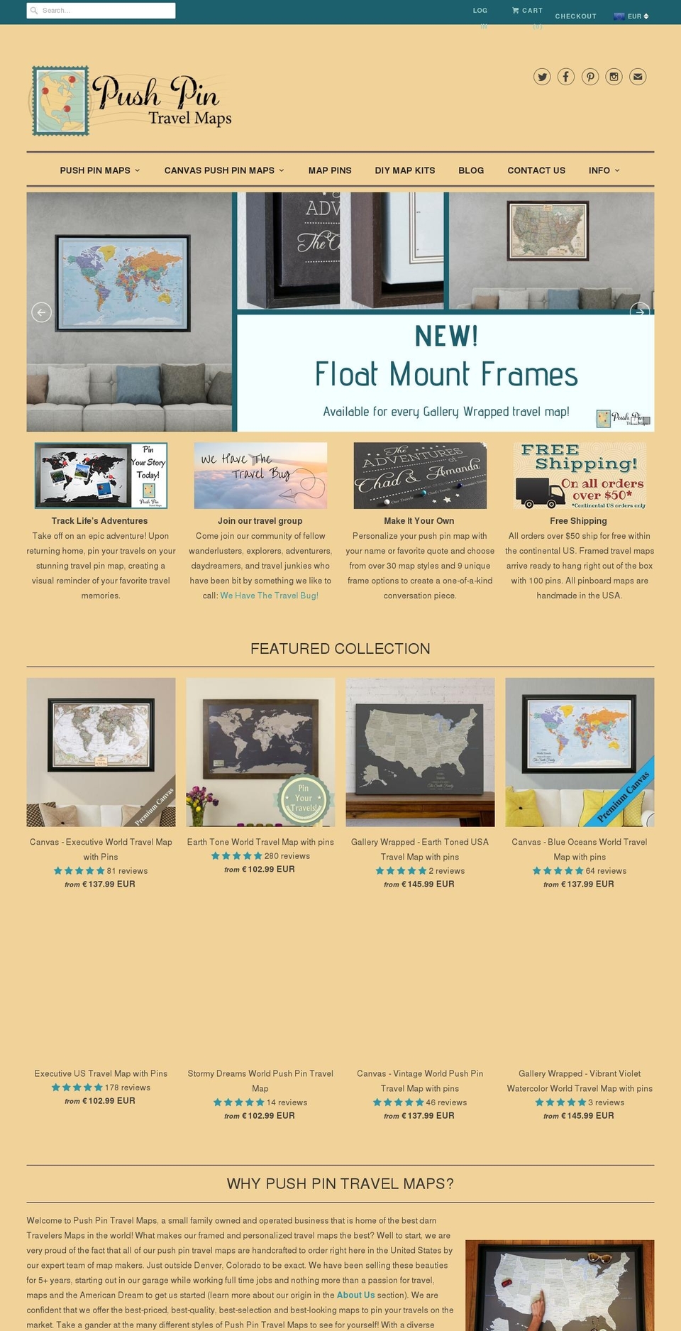 pushpinworldmaps.com — Shopify storefront screenshot
