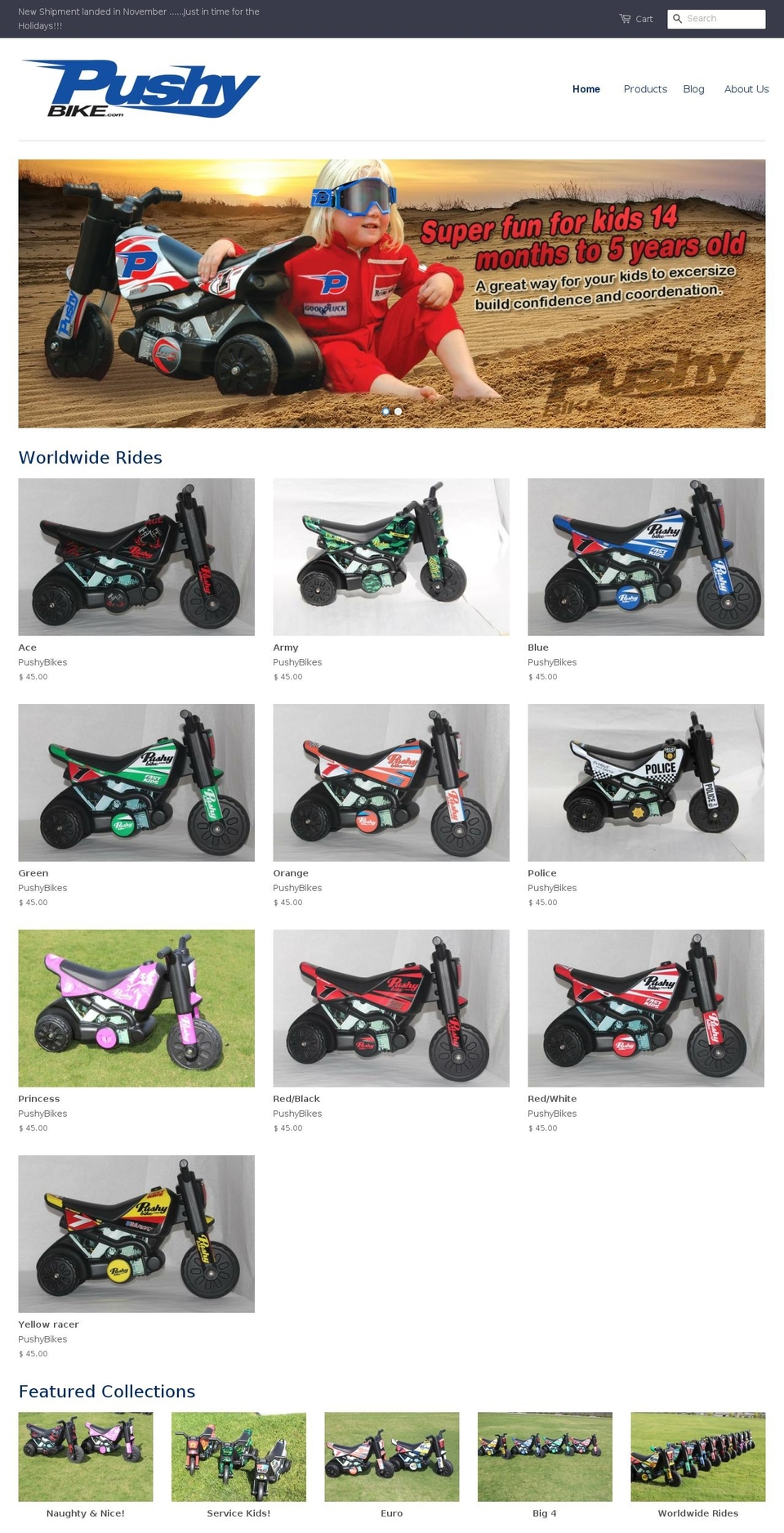 pushybikes.com shopify website screenshot