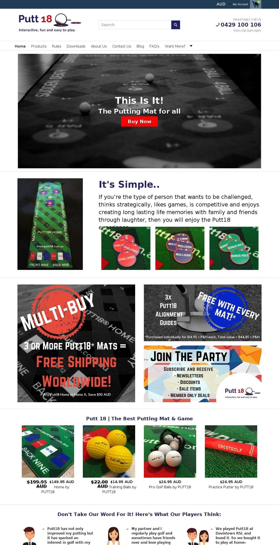 putt18.com shopify website screenshot