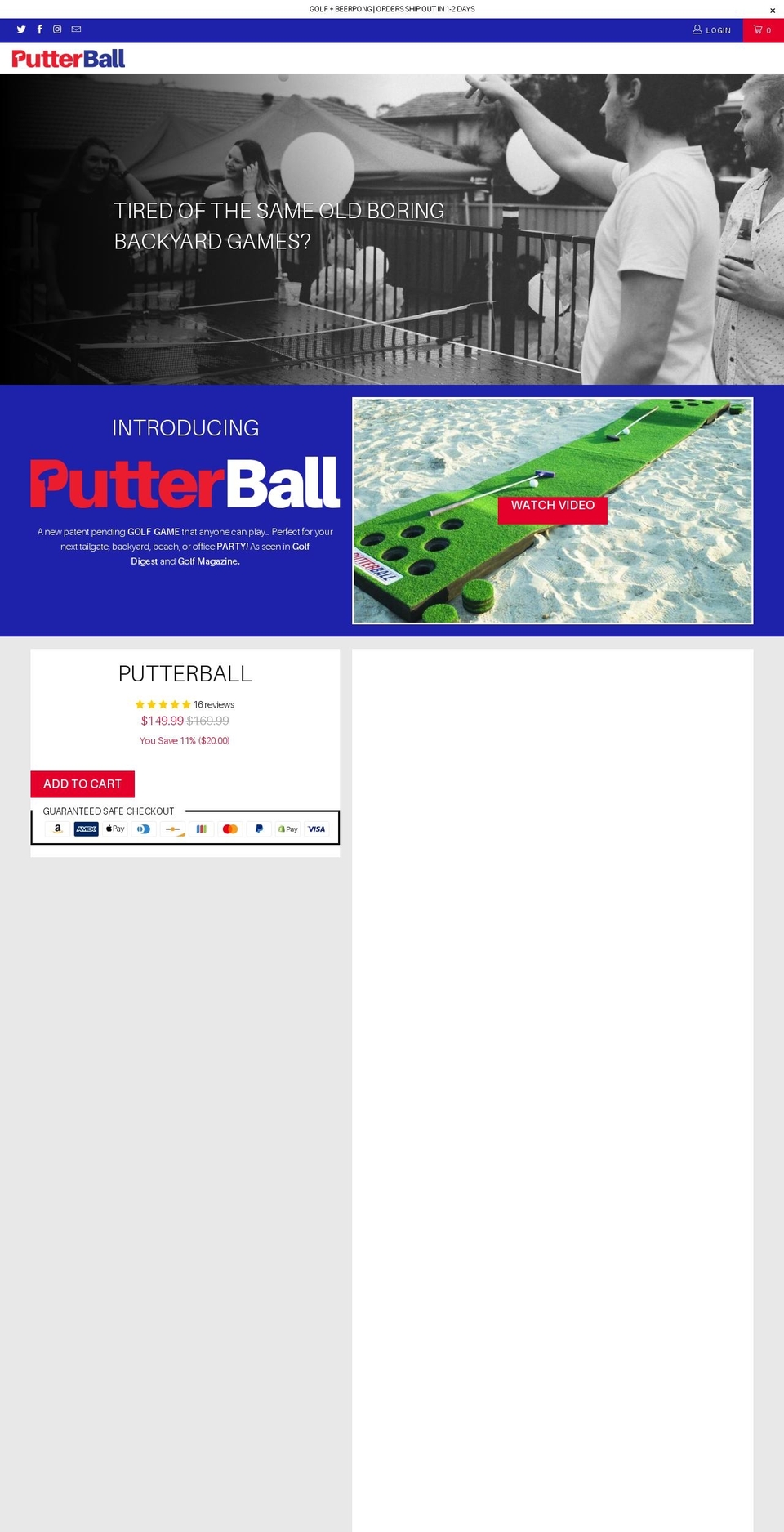 putterballgame.com shopify website screenshot
