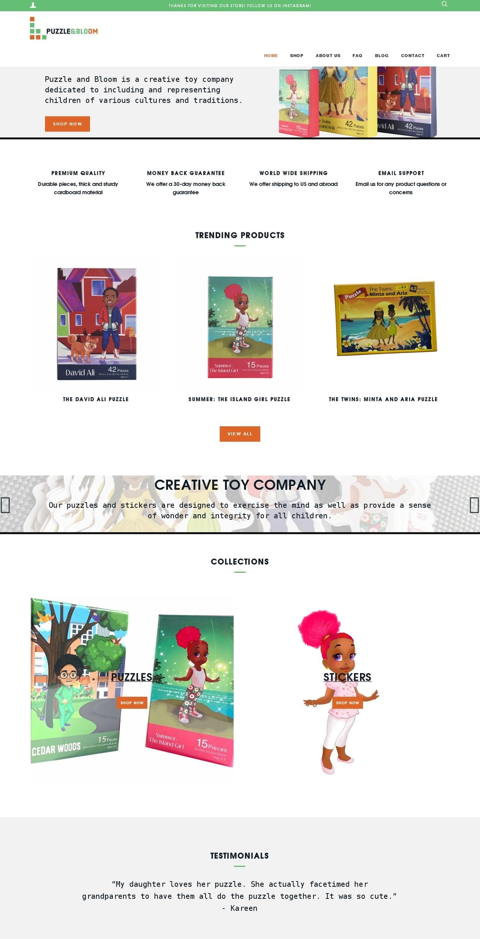 puzzleandbloom.com shopify website screenshot