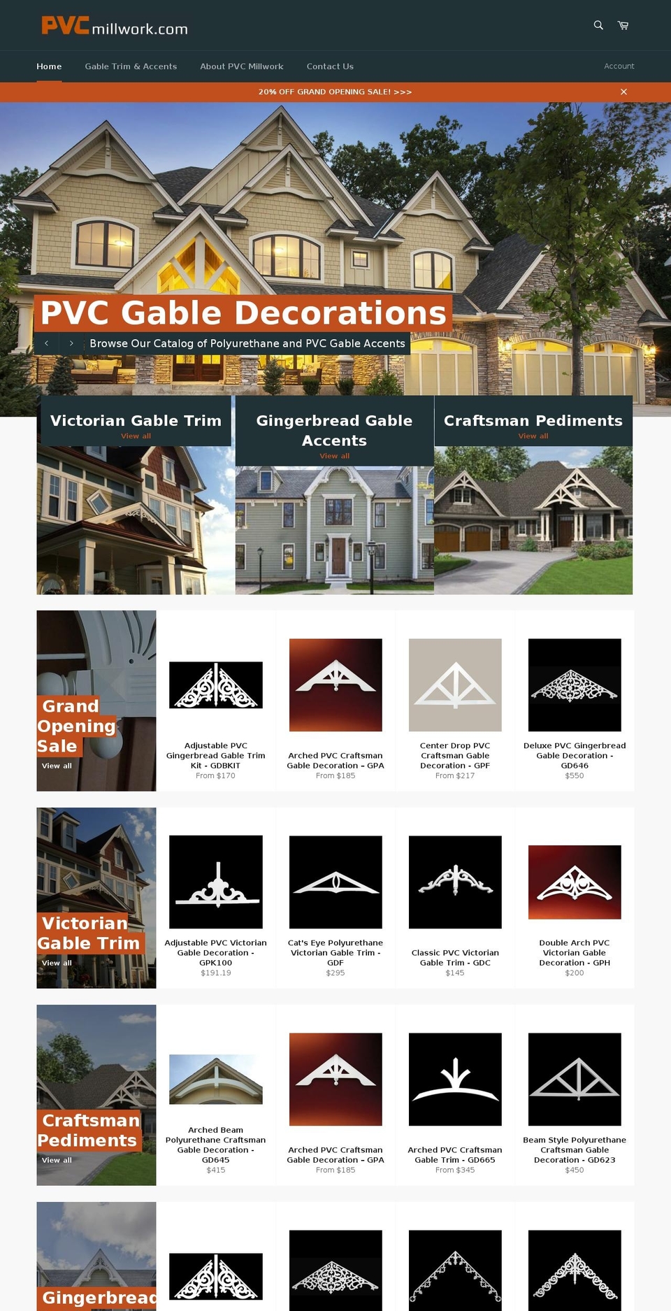 pvcmillwork.com shopify website screenshot