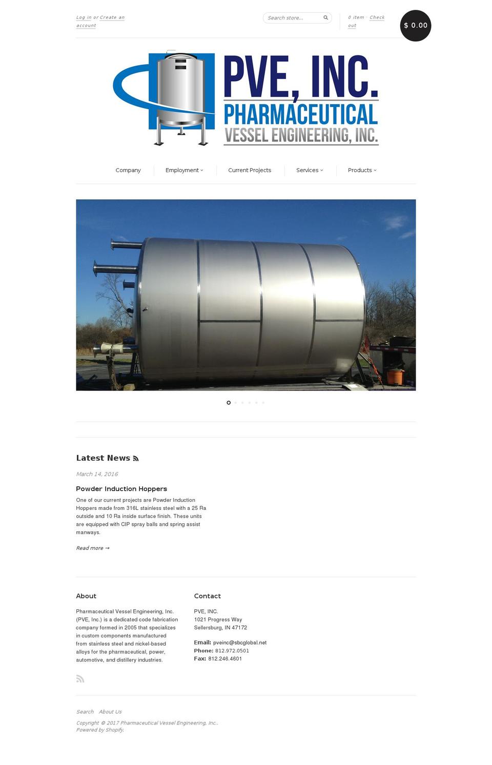 pveincorporated.com shopify website screenshot