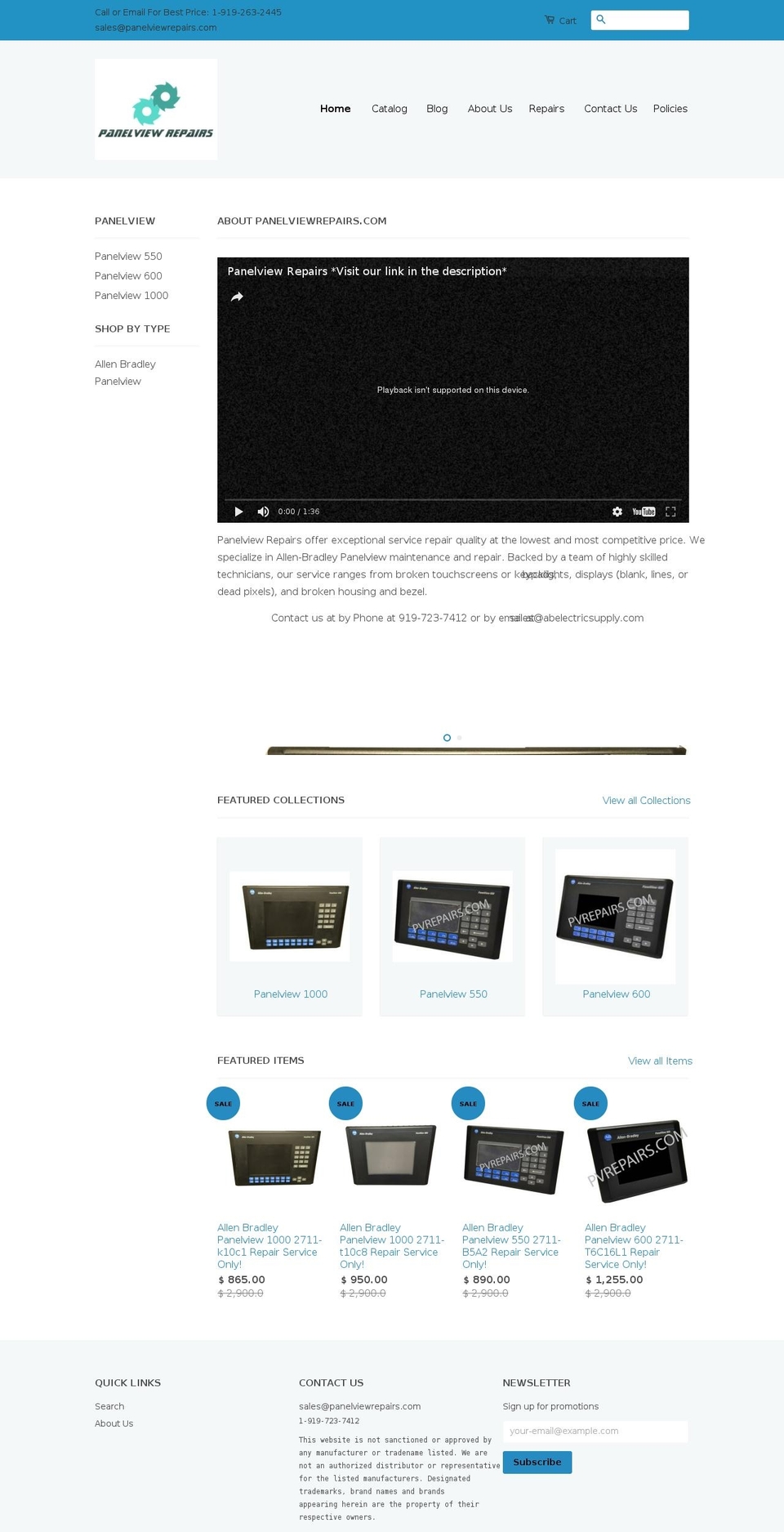 pvrepairs.com shopify website screenshot