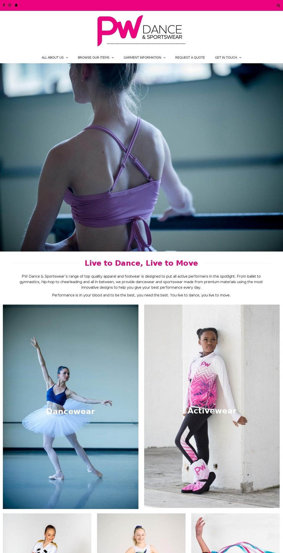 pwdancewear.co.nz shopify website screenshot