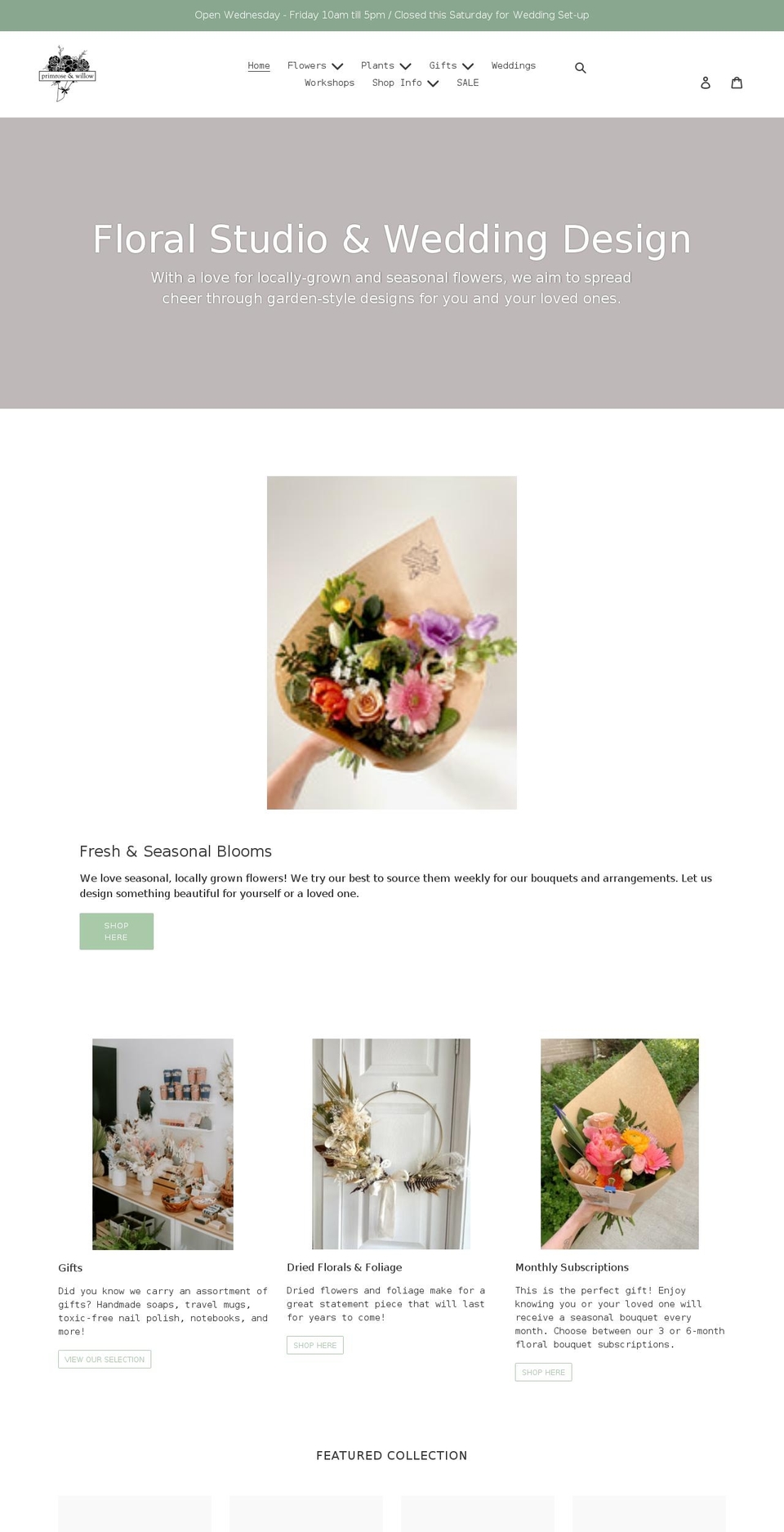pwflorals.com shopify website screenshot