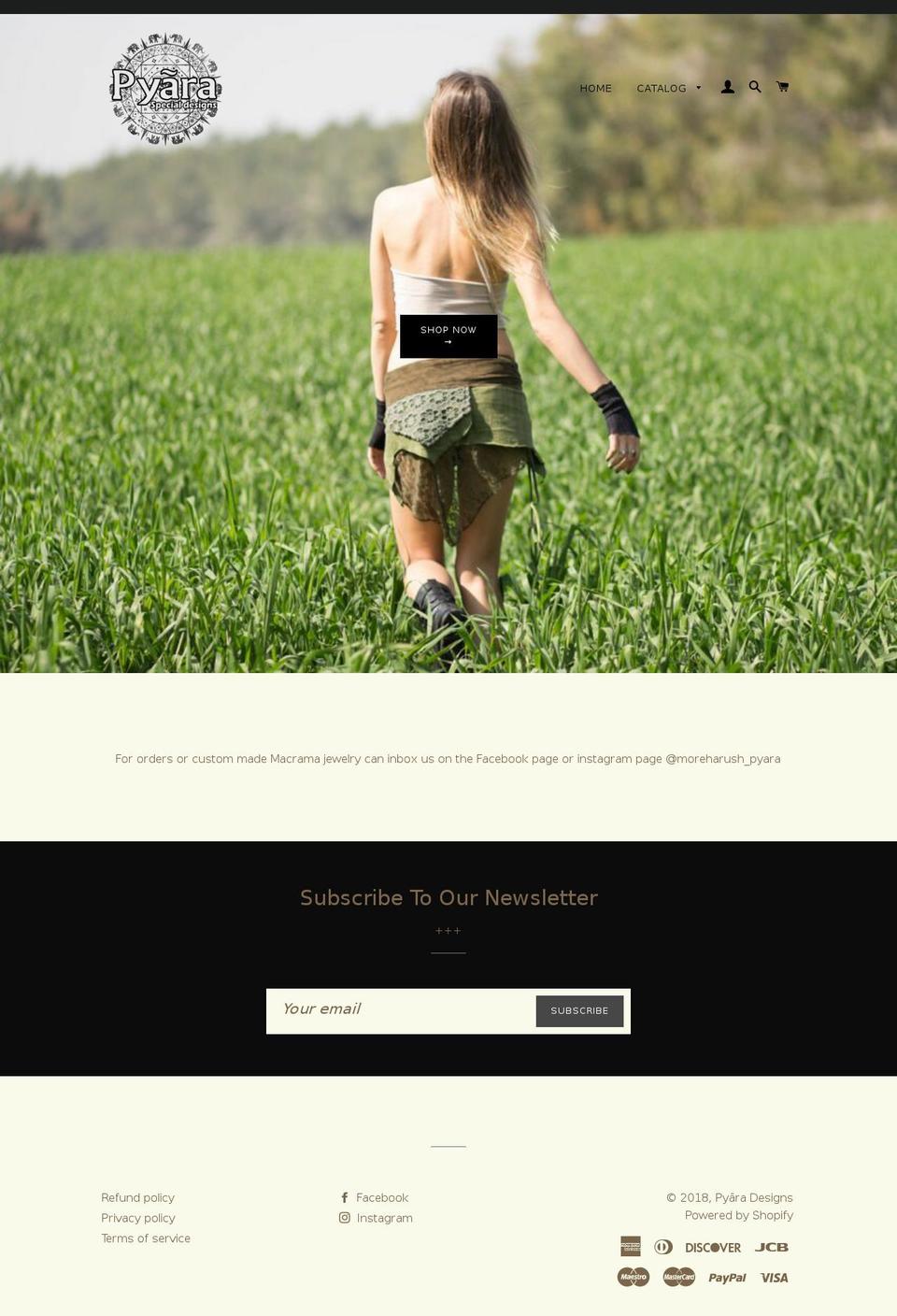 pyaradesigns.com — Shopify storefront screenshot