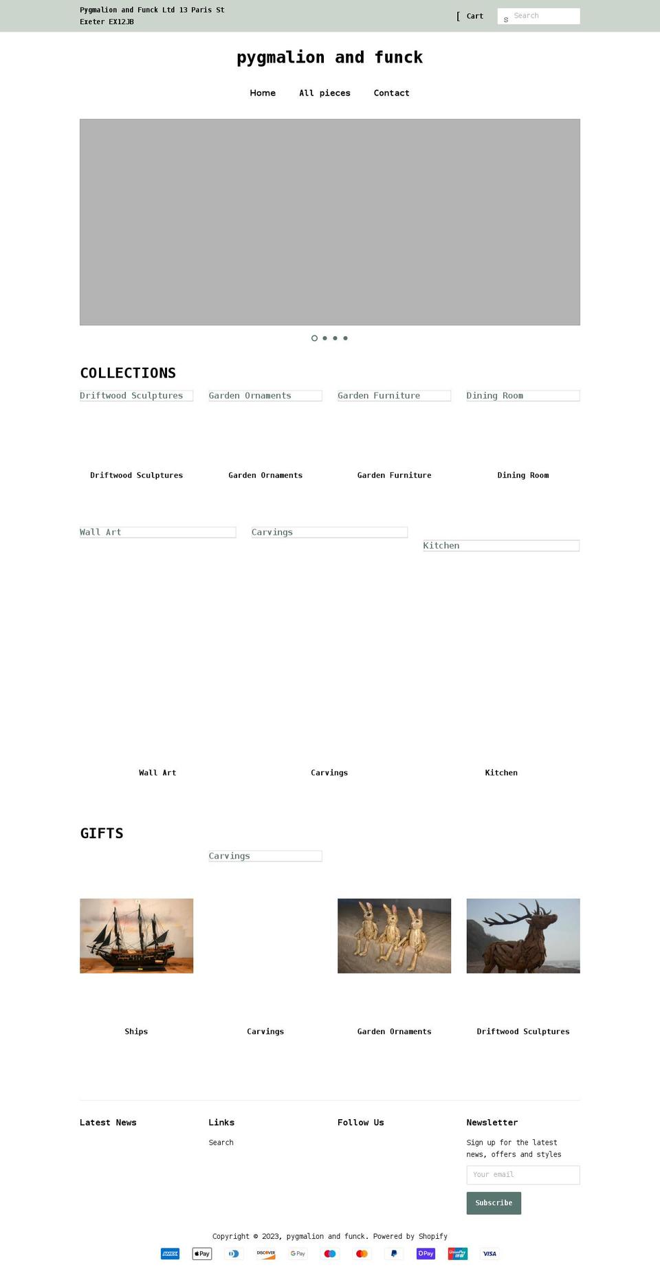pygmalionandfunck.co.uk shopify website screenshot