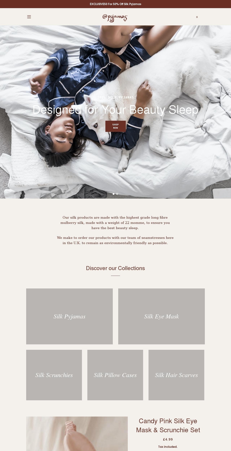 pyjamas.co.uk shopify website screenshot