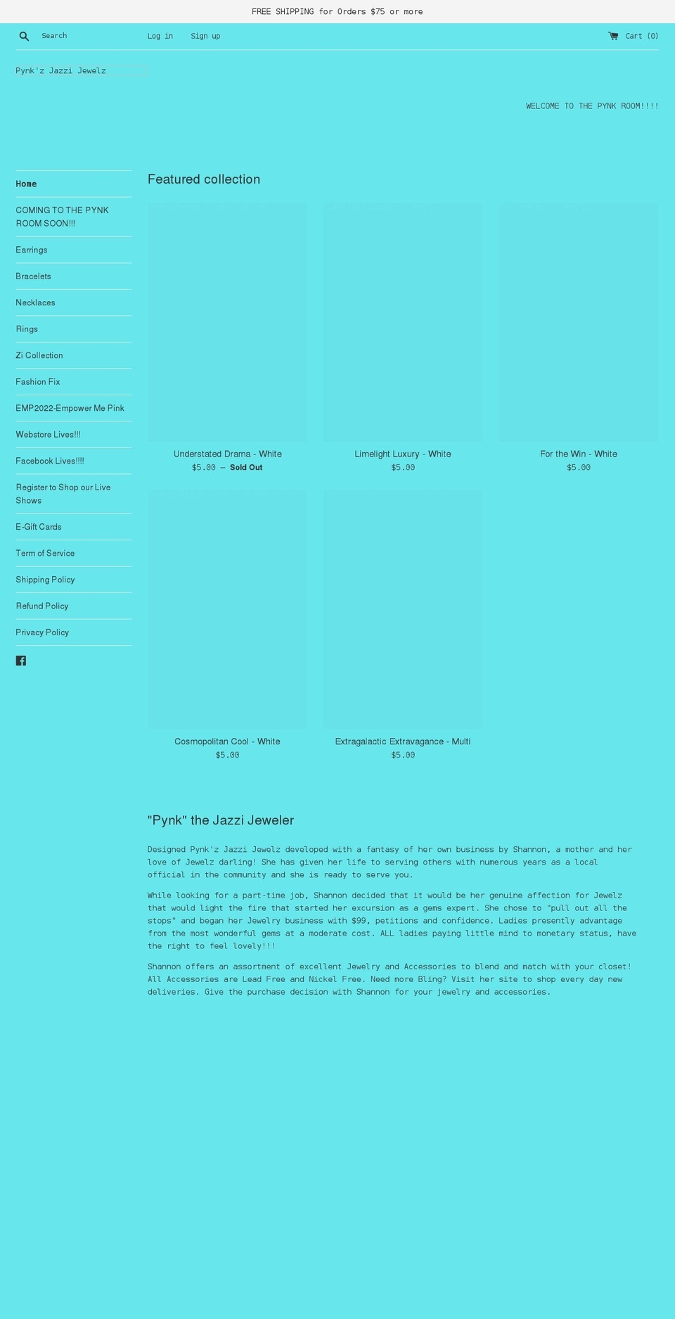 pynkzjazzijewelz.com shopify website screenshot